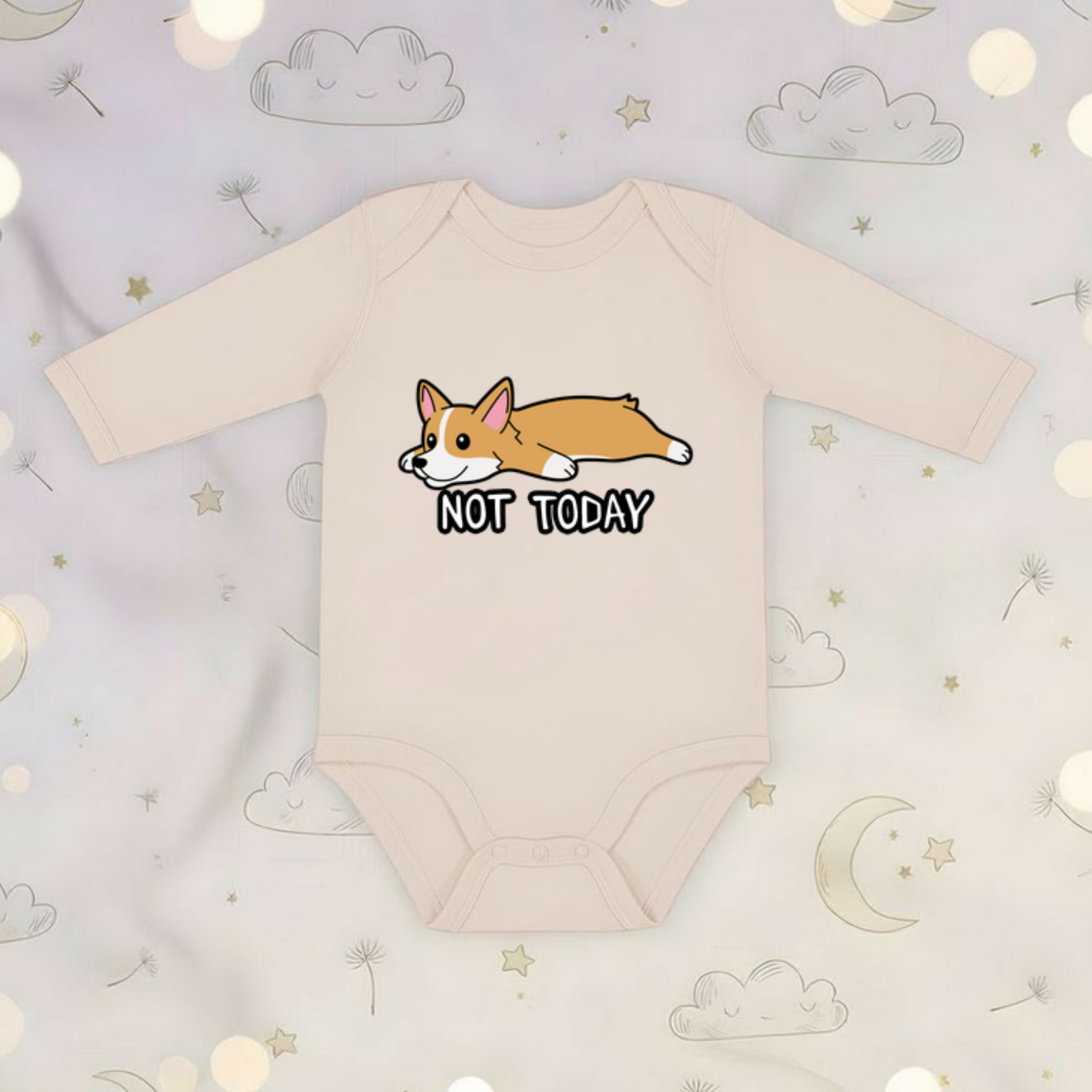 Not Today Resting Corgi Long Sleeve Onesie
