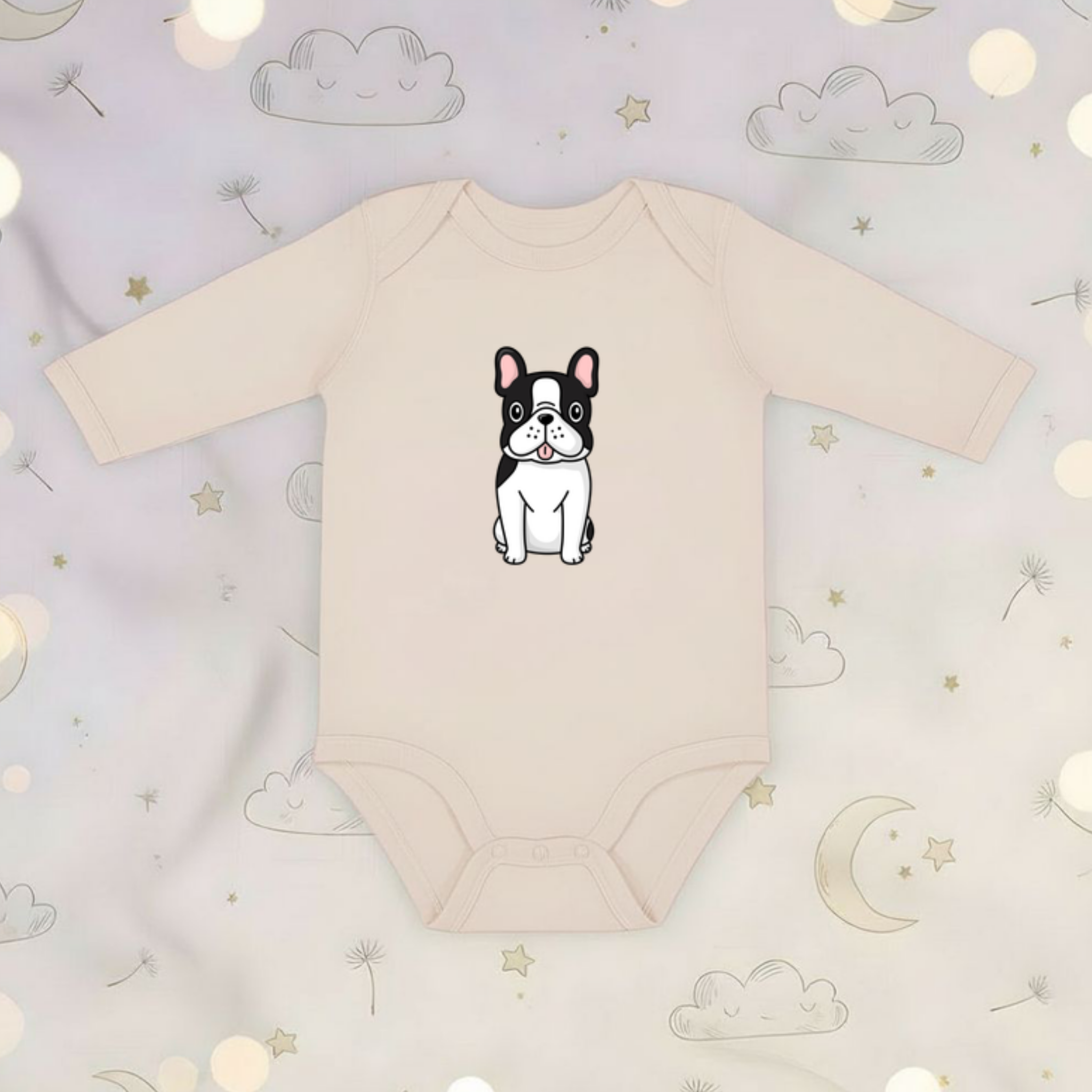 Black and White French Bulldog Long Sleeve Onesie