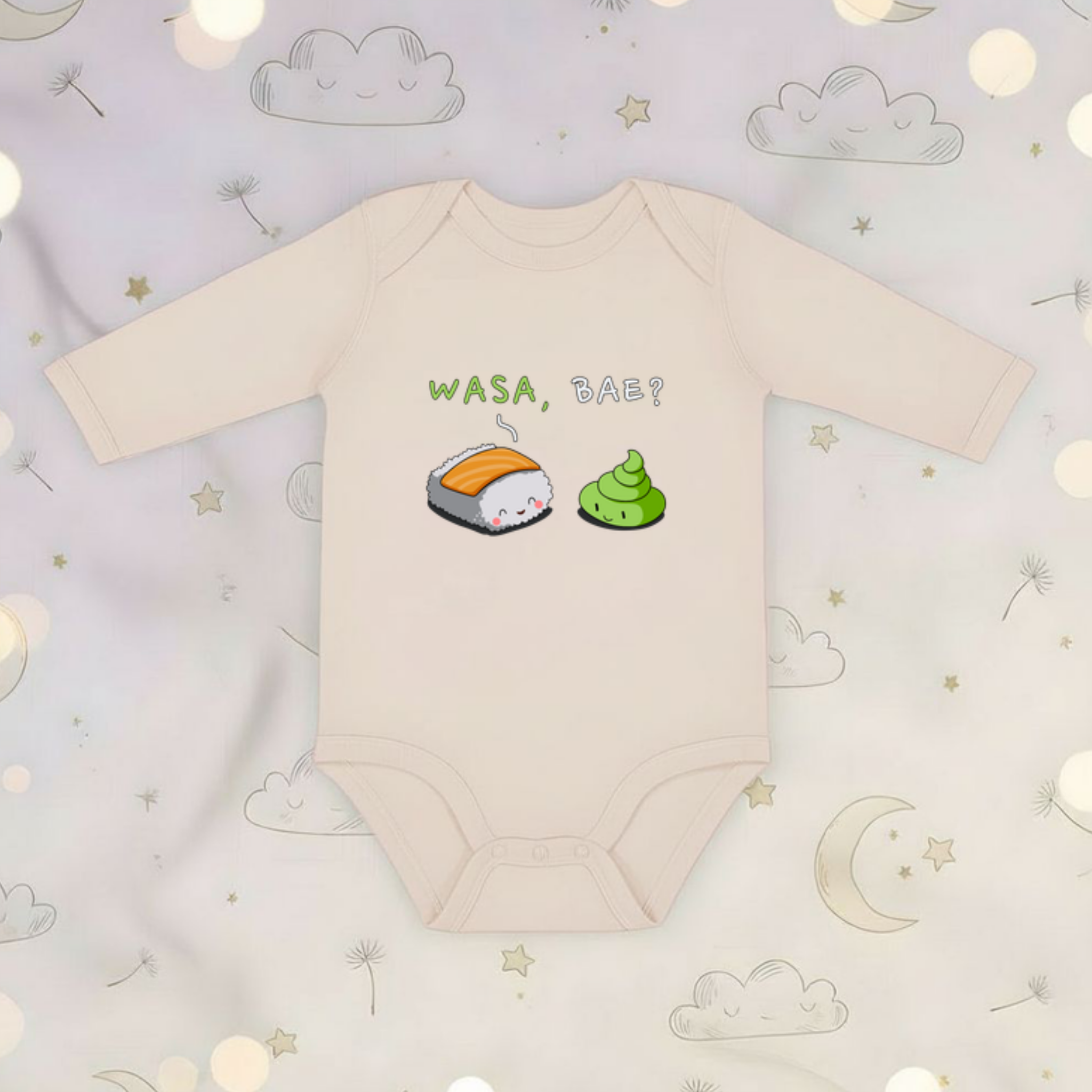 Wasa, Bae? Sushi and Wasabi Couple Long Sleeve Onesie