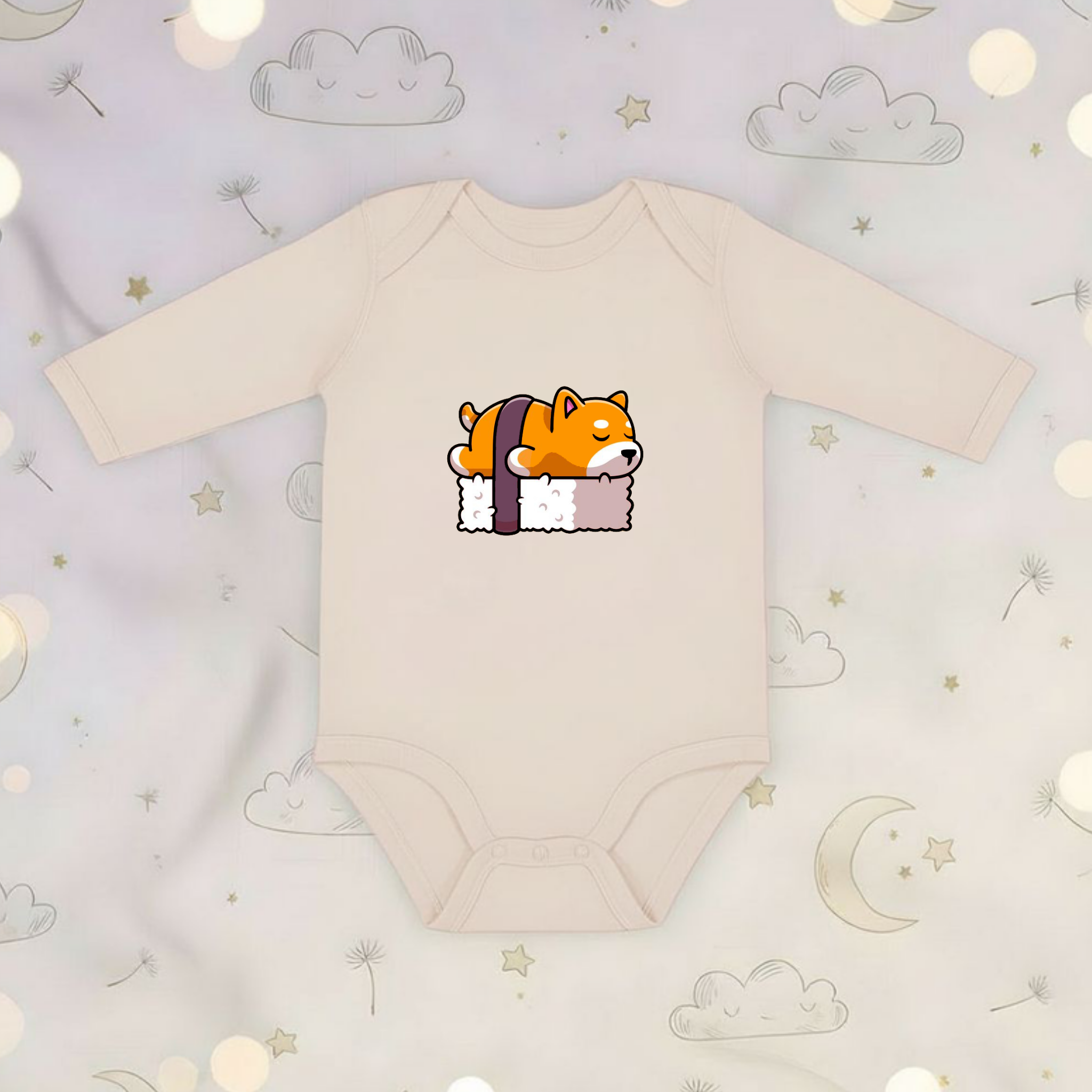 Dog Sleeping on Sushi Long Sleeve Onesie