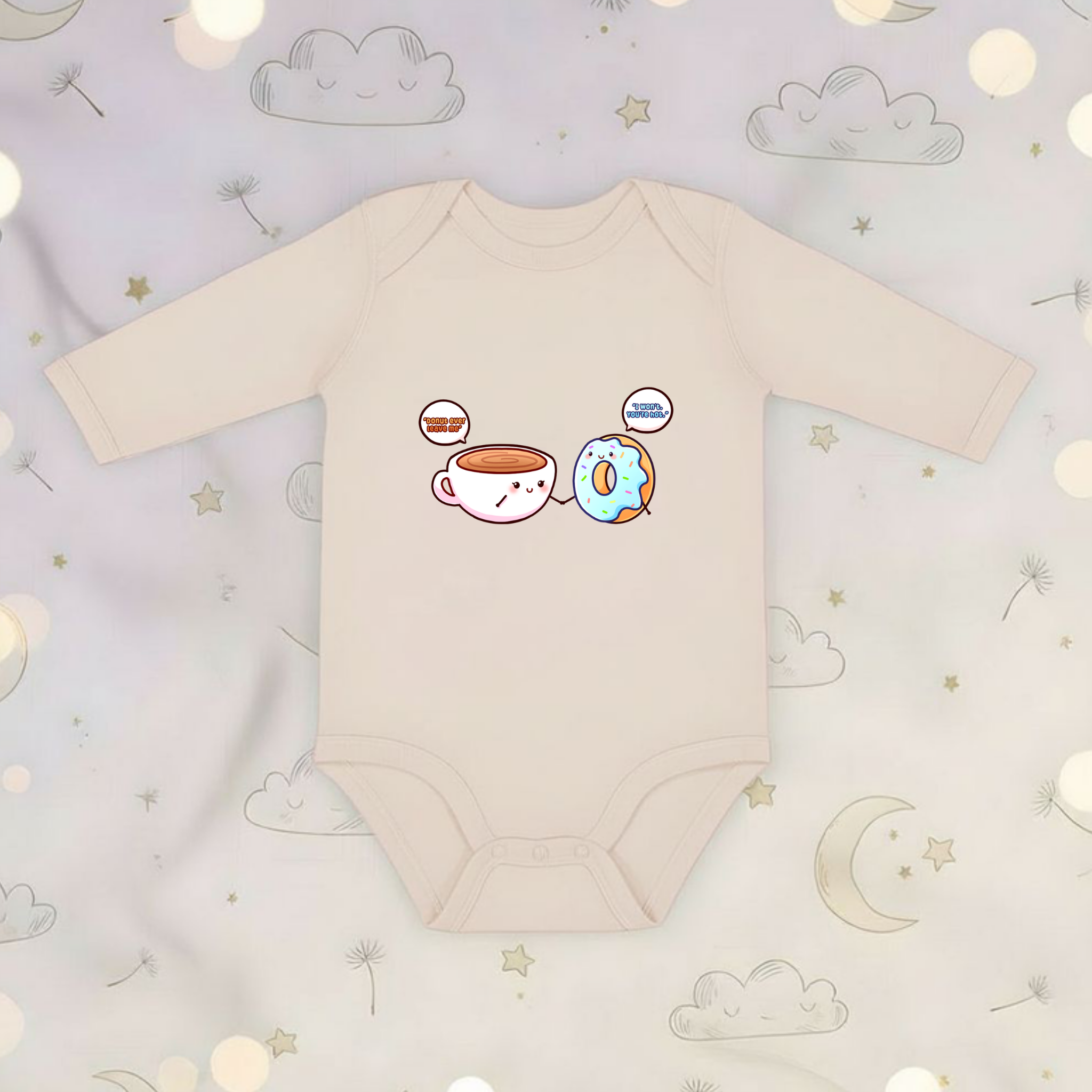 Donut Ever Leave Me Coffee and Donut Couple Long Sleeve Onesie