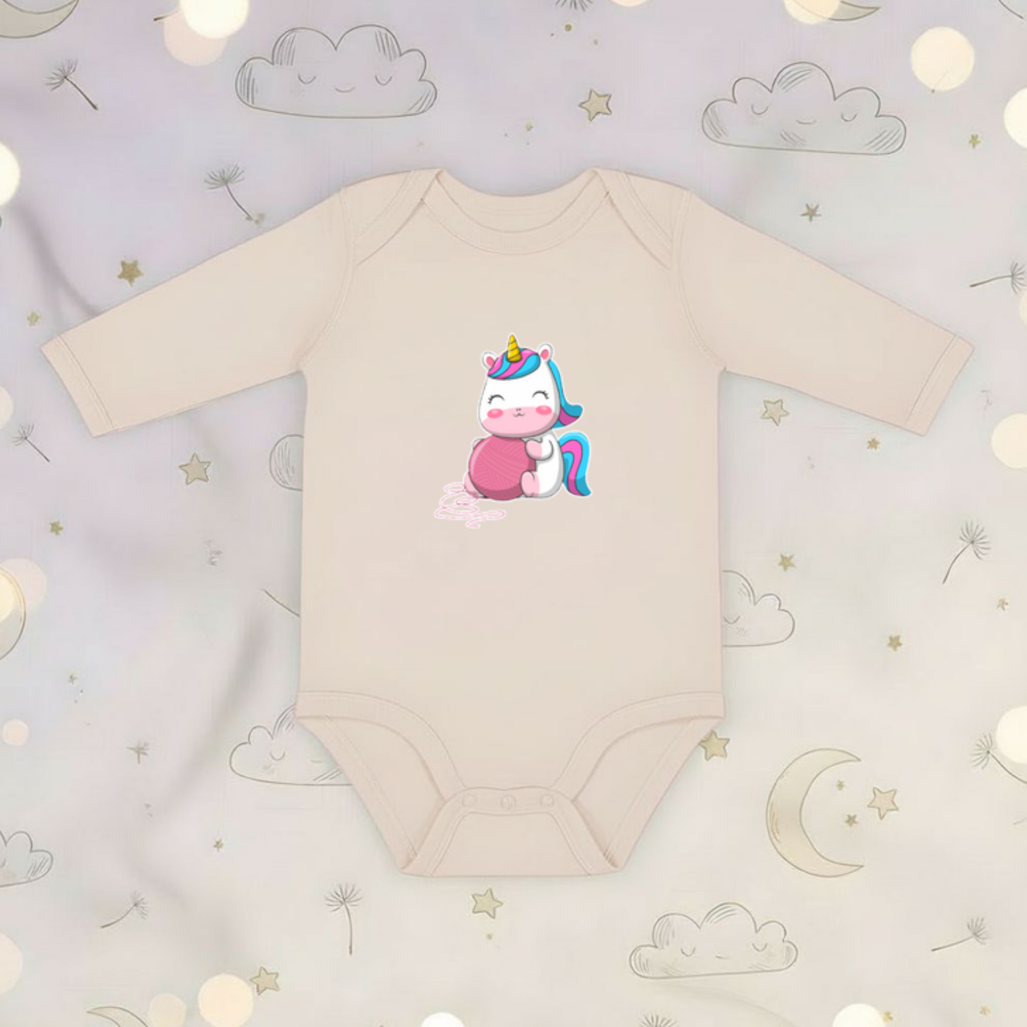 Rainbow Baby Unicorn with Yarn Long Sleeve Onesie