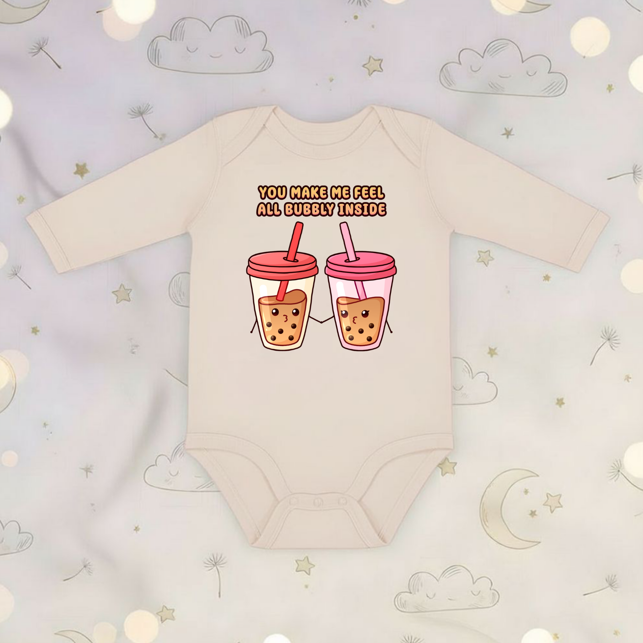 You Make Me Feel All Bubbly Inside Boba Tea Couple Long Sleeve Onesie