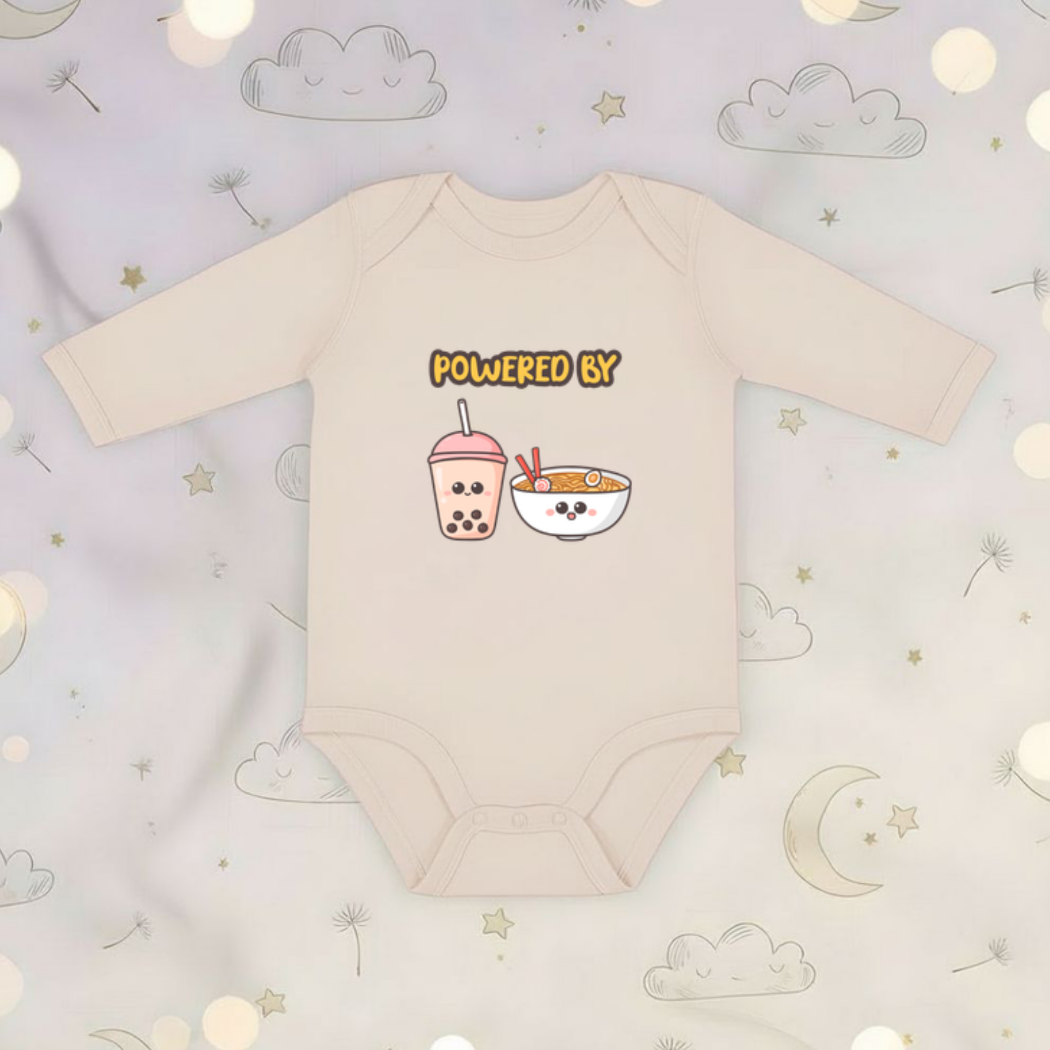 Powered by Boba Tea and Ramen Long Sleeve Onesie