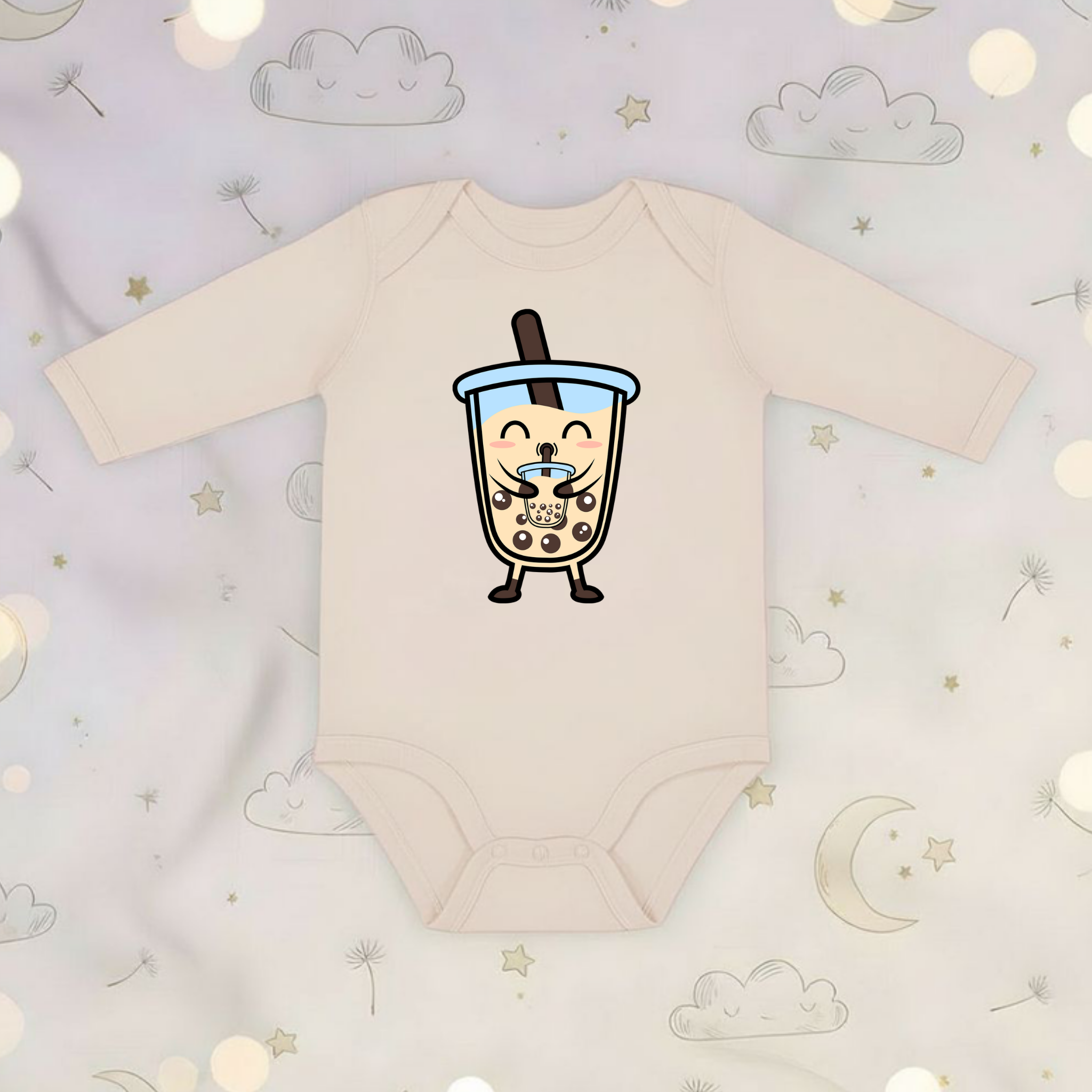 Boba Character Drinking Boba Tea Long Sleeve Onesie