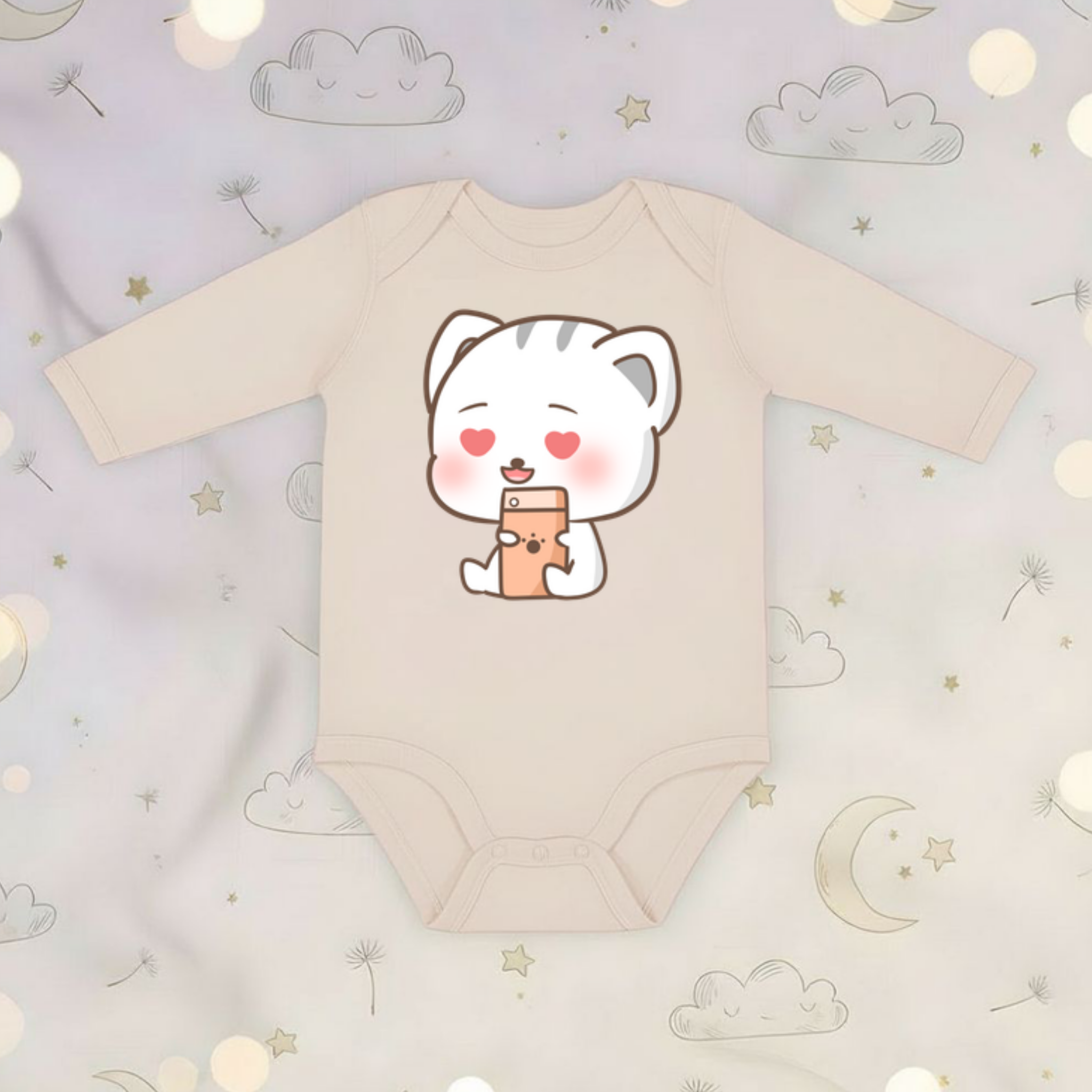 Texting in Love Kitten Long Sleeve Onesie