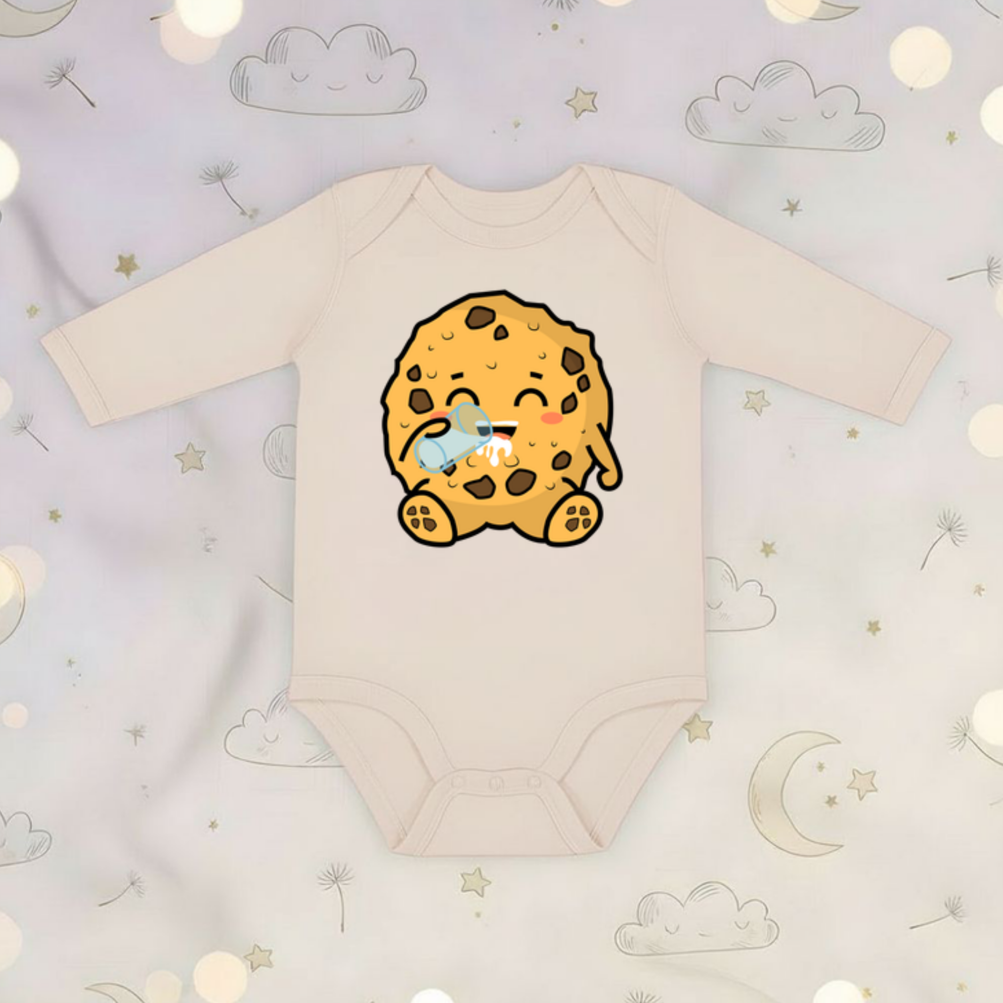 Cookie Drinking Milk Long Sleeve Onesie