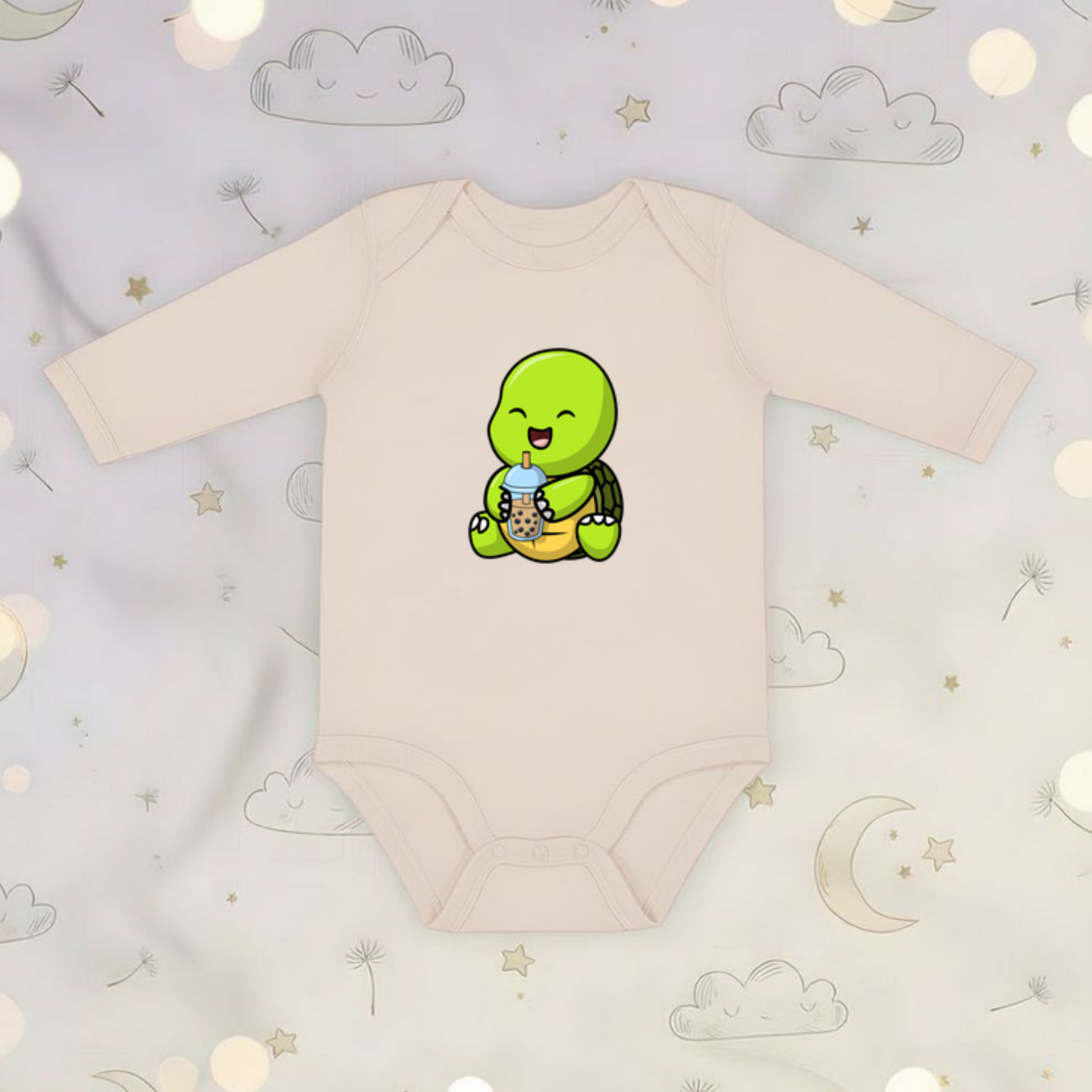 Baby Turtle with Boba Long Sleeve Onesie