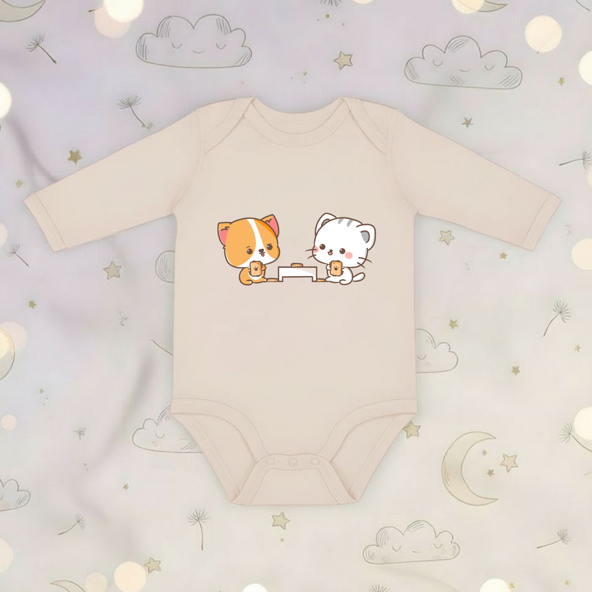 Cat and Dog Playing Cards Long Sleeve Onesie