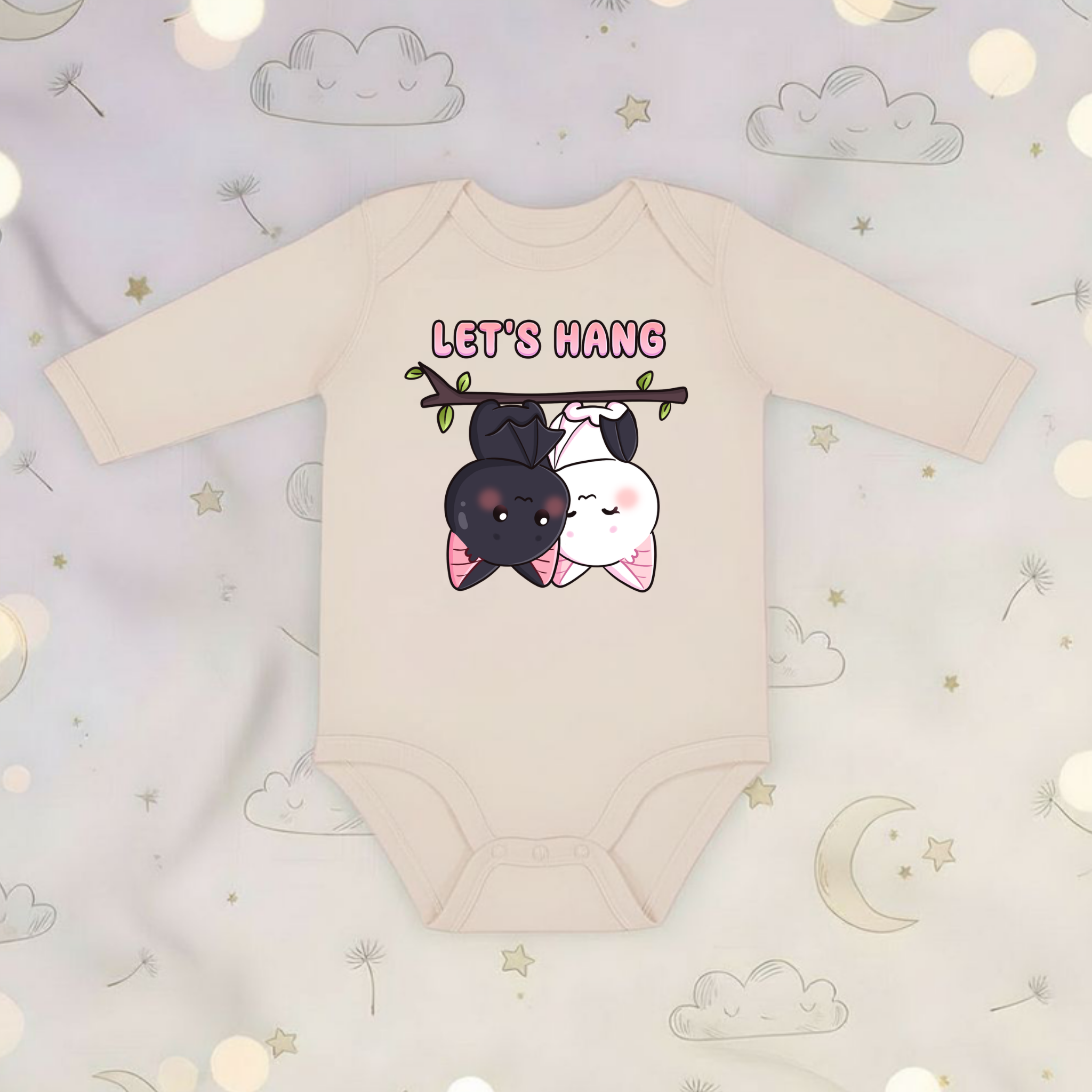 Let's Hang Bat Couple Long Sleeve Onesie