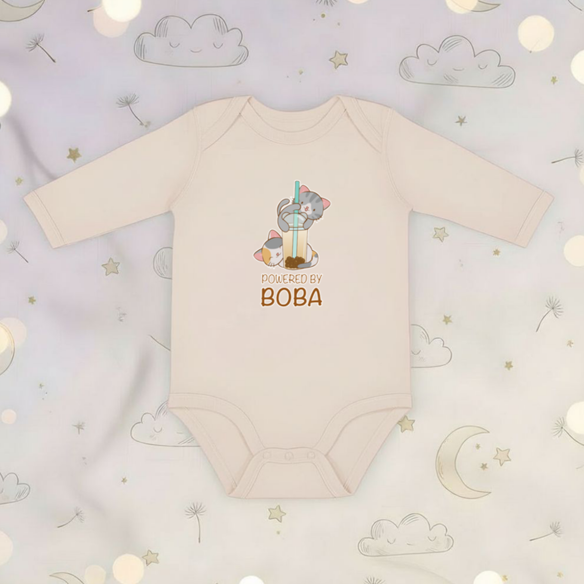 Powered by Boba Kittens Long Sleeve Onesie