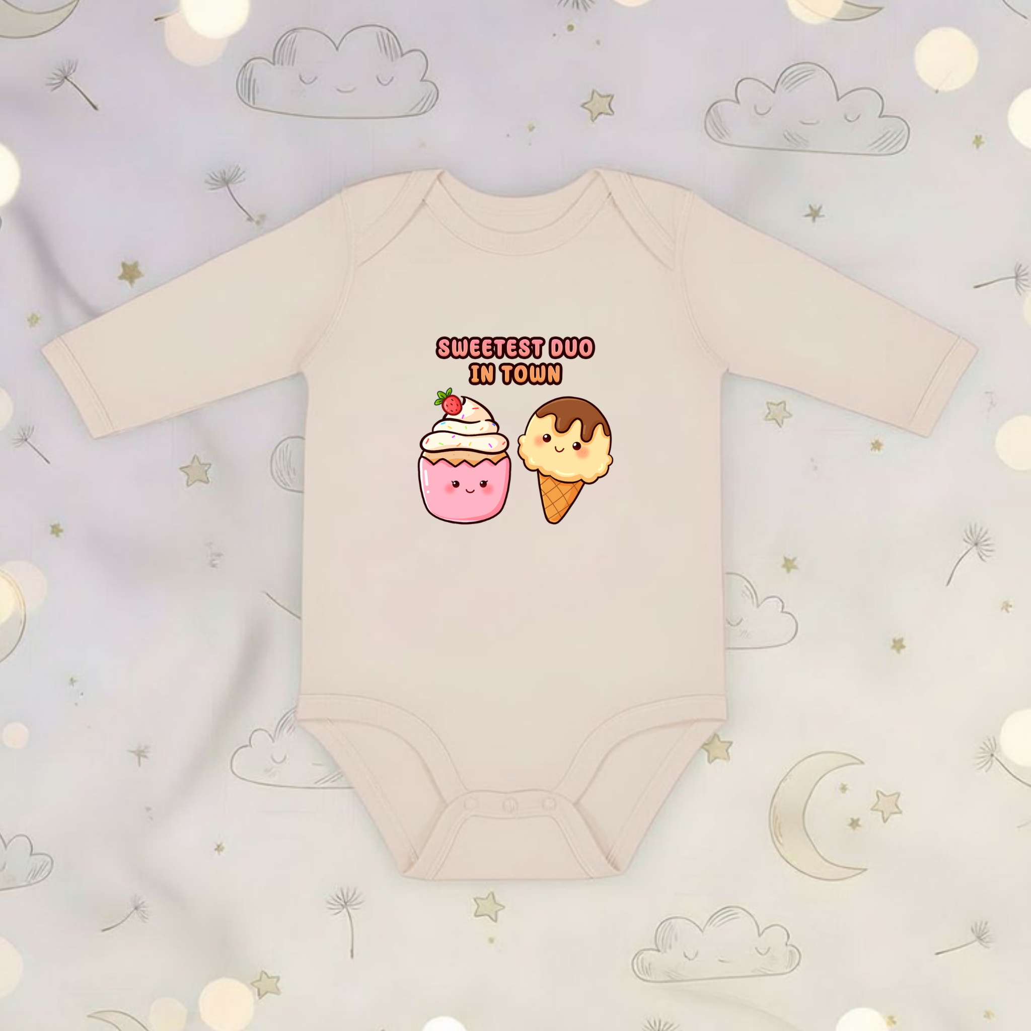 Sweetest Duo in Town Cupcake and Ice Cream Couple Long Sleeve Onesie