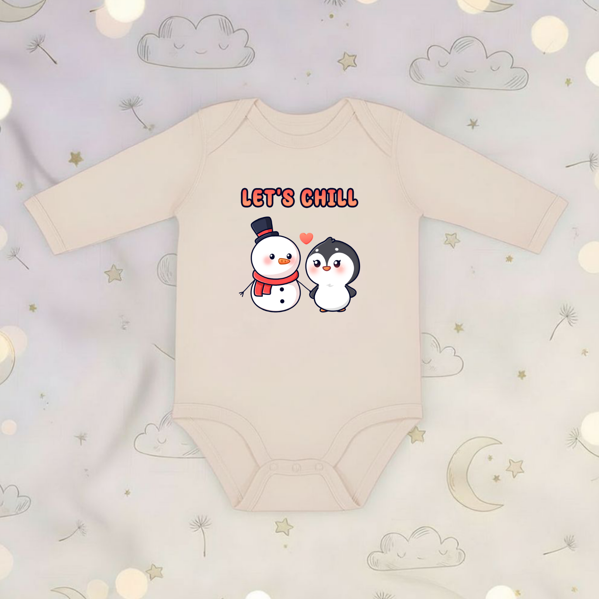 Let's Chill Snowman and Penguin Couple Long Sleeve Onesie