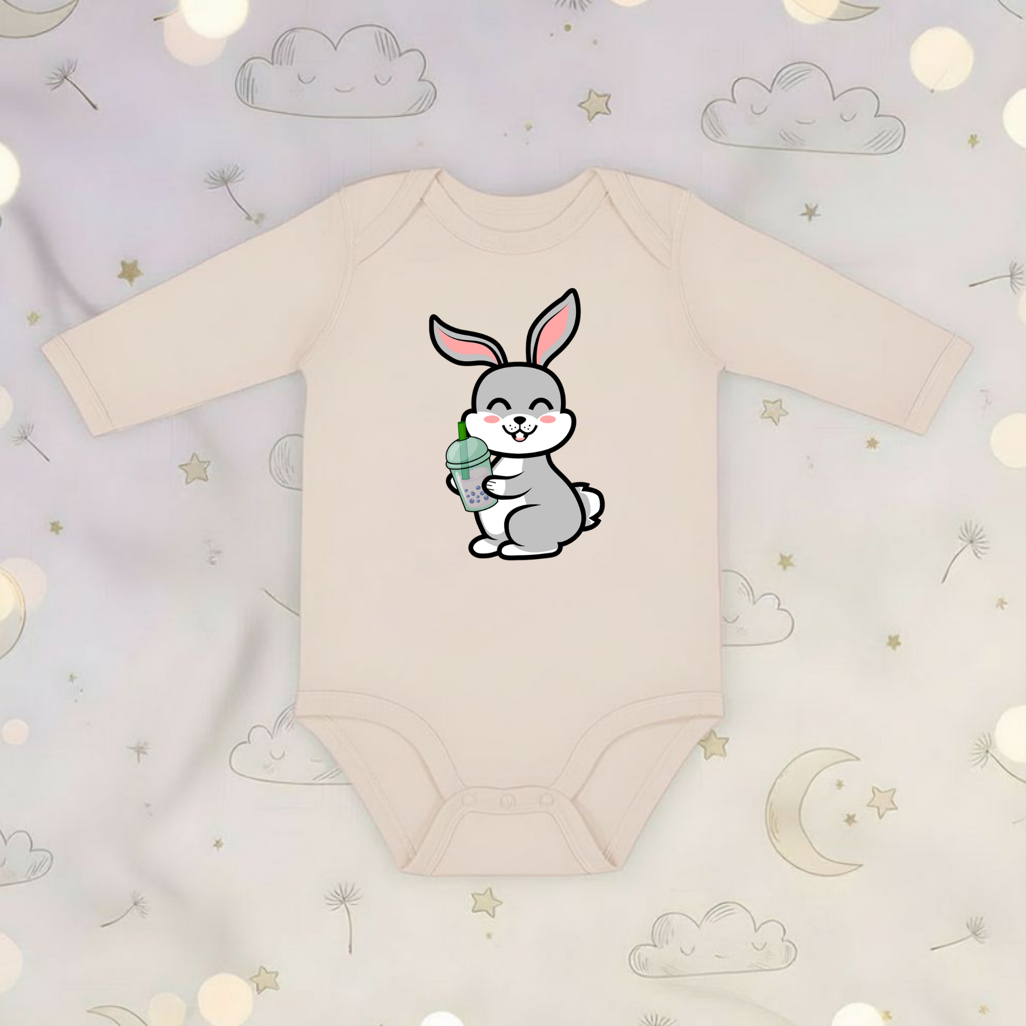 Bunny Rabbit Drinking Boba Long Sleeve Onesie