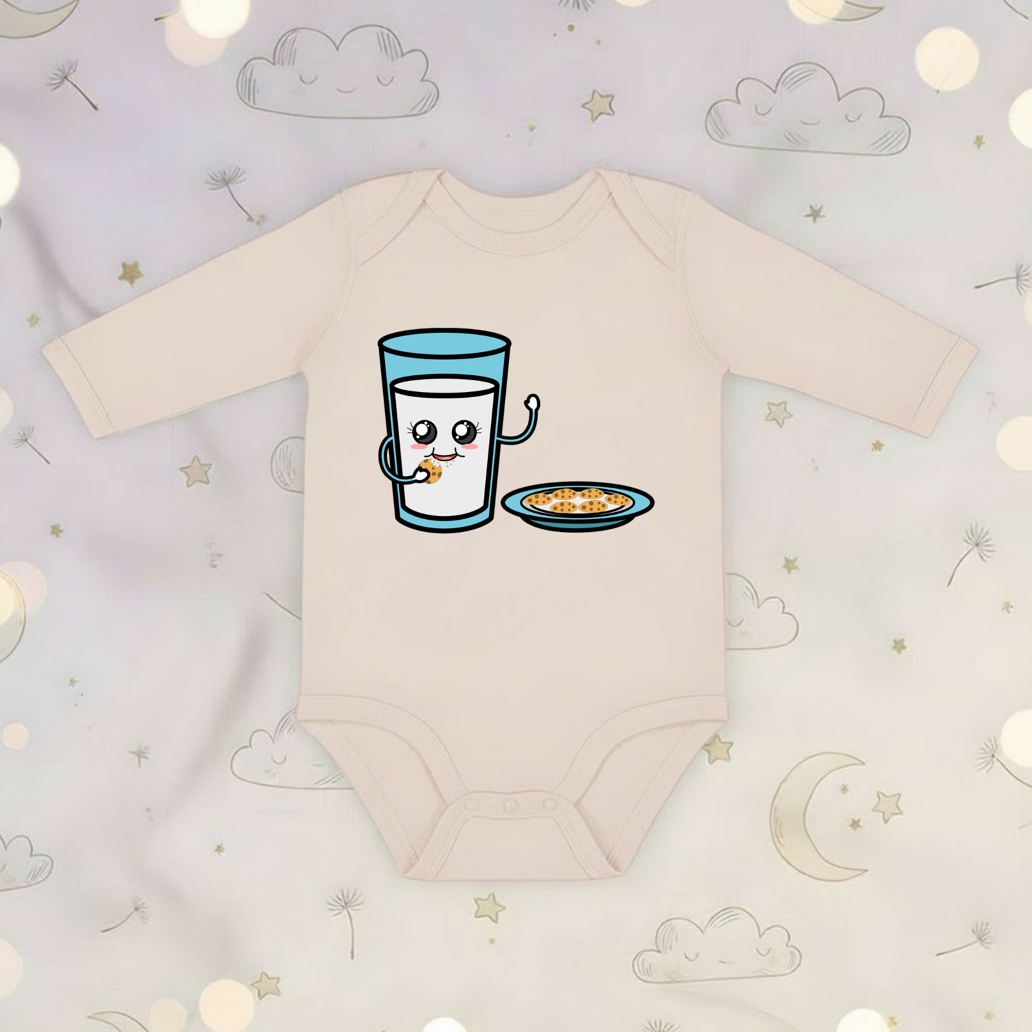 Glass of Milk Eating Cookies Long Sleeve Onesie