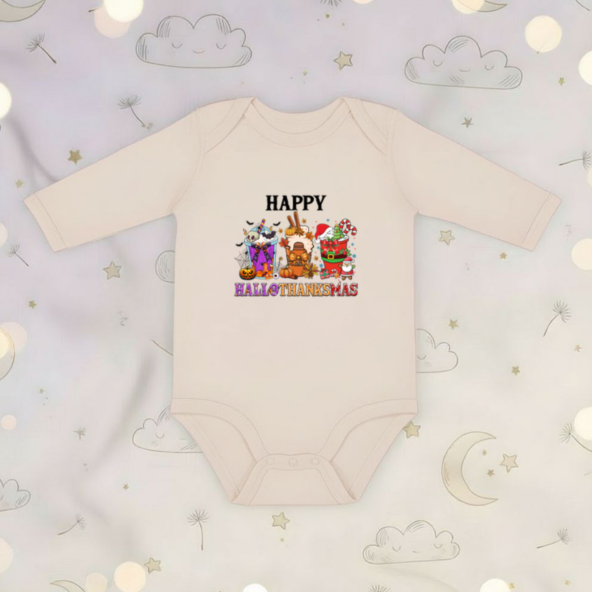 Happy HalloThanksMas Long Sleeve Onesie