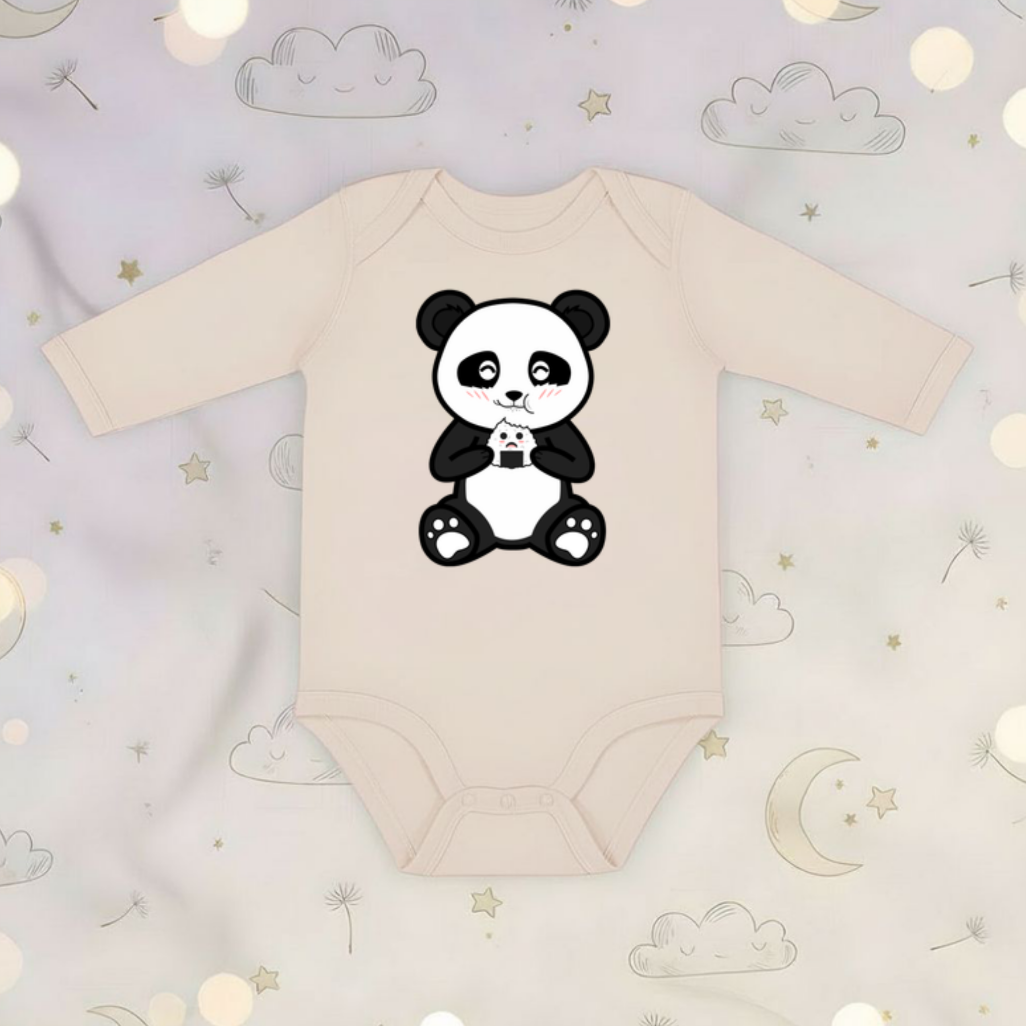 Panda Eating Rice Cake Long Sleeve Onesie