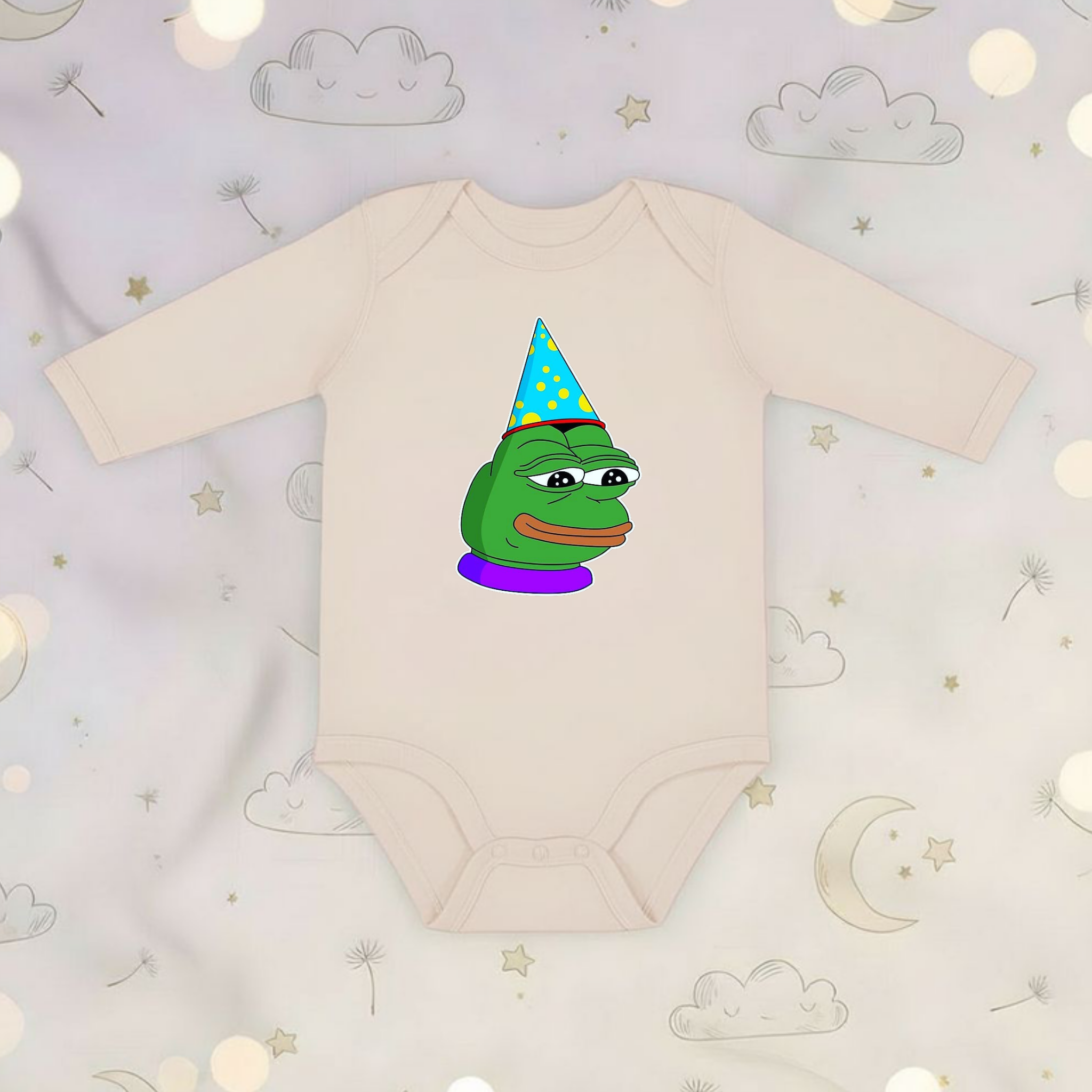 Birthday Hat Pepe the Frog Long Sleeve Onesie