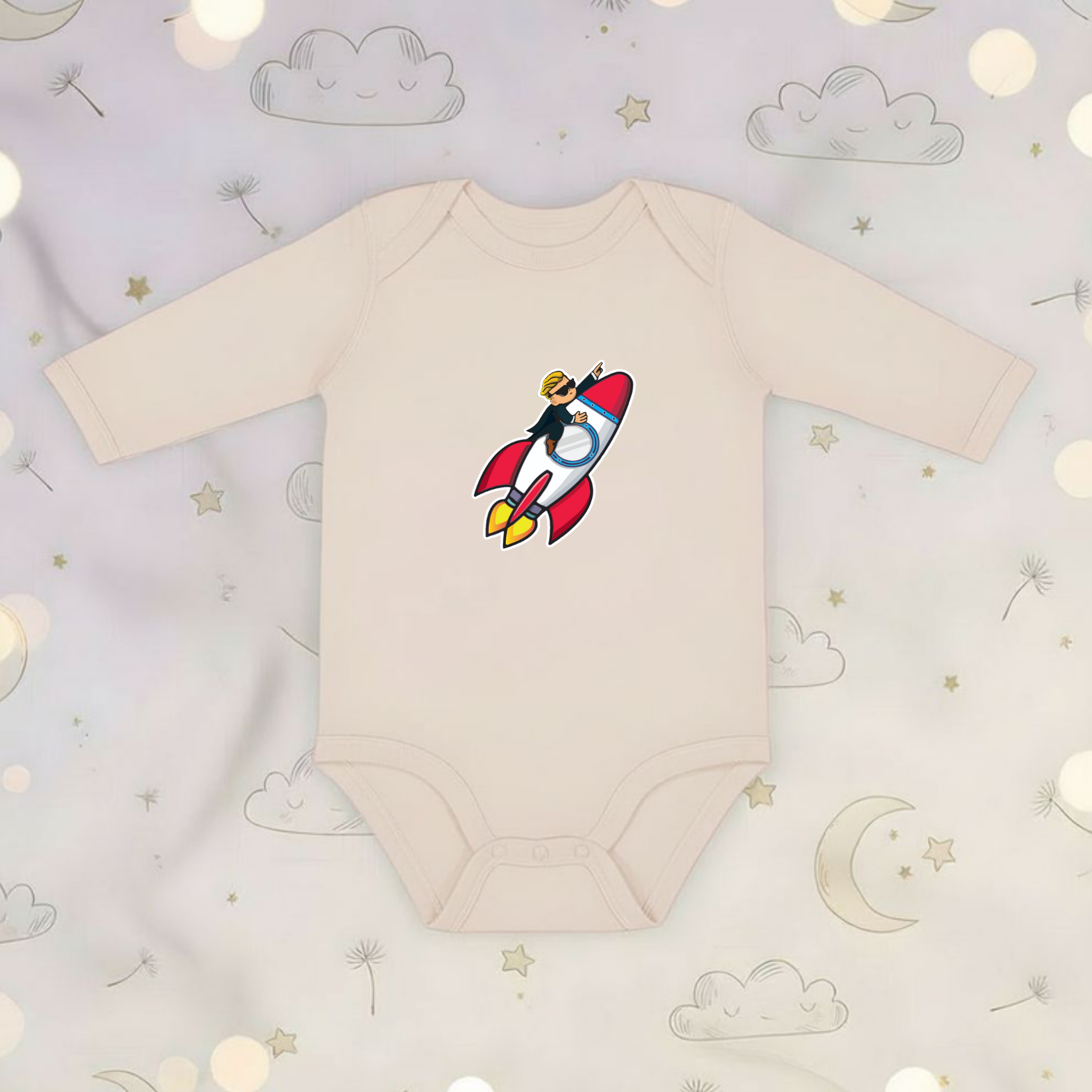 Wallstreet Bets To the Moon Rocket Boy.png Long Sleeve Onesie