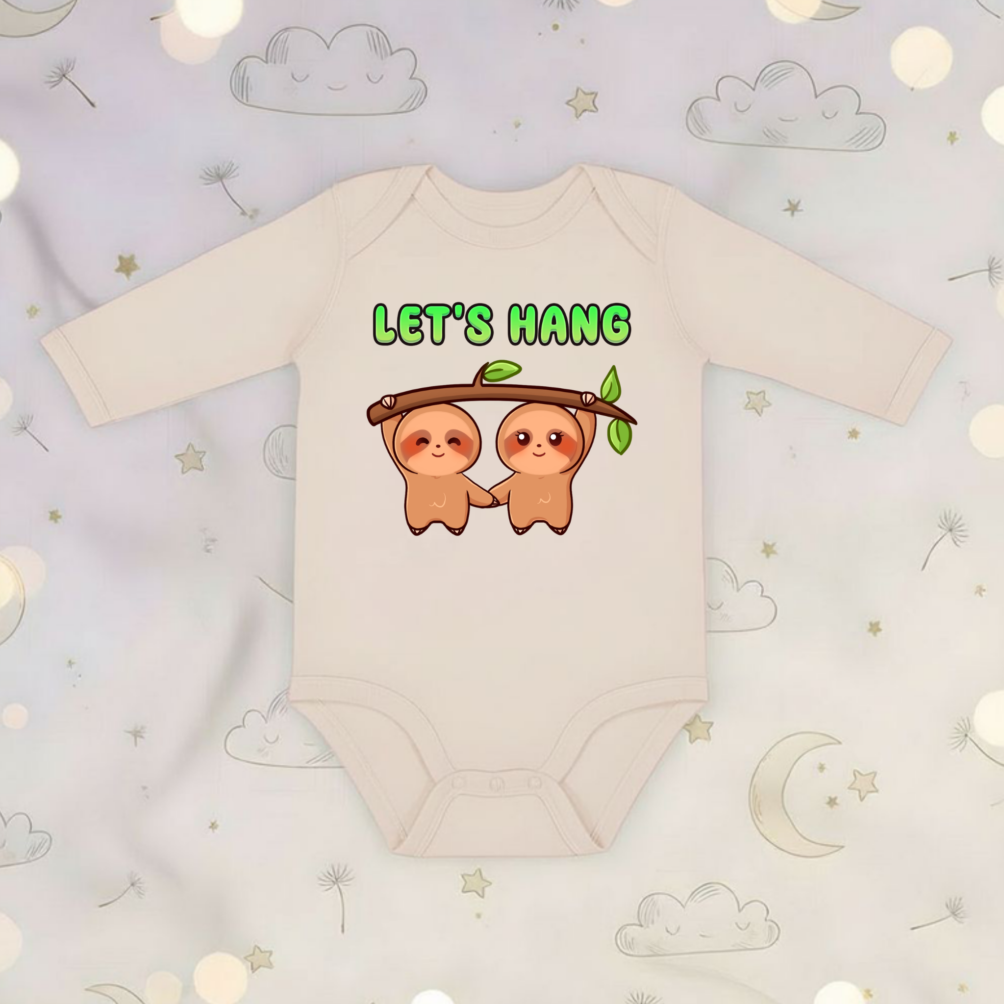Let's Hang Sloth Couple Long Sleeve Onesie