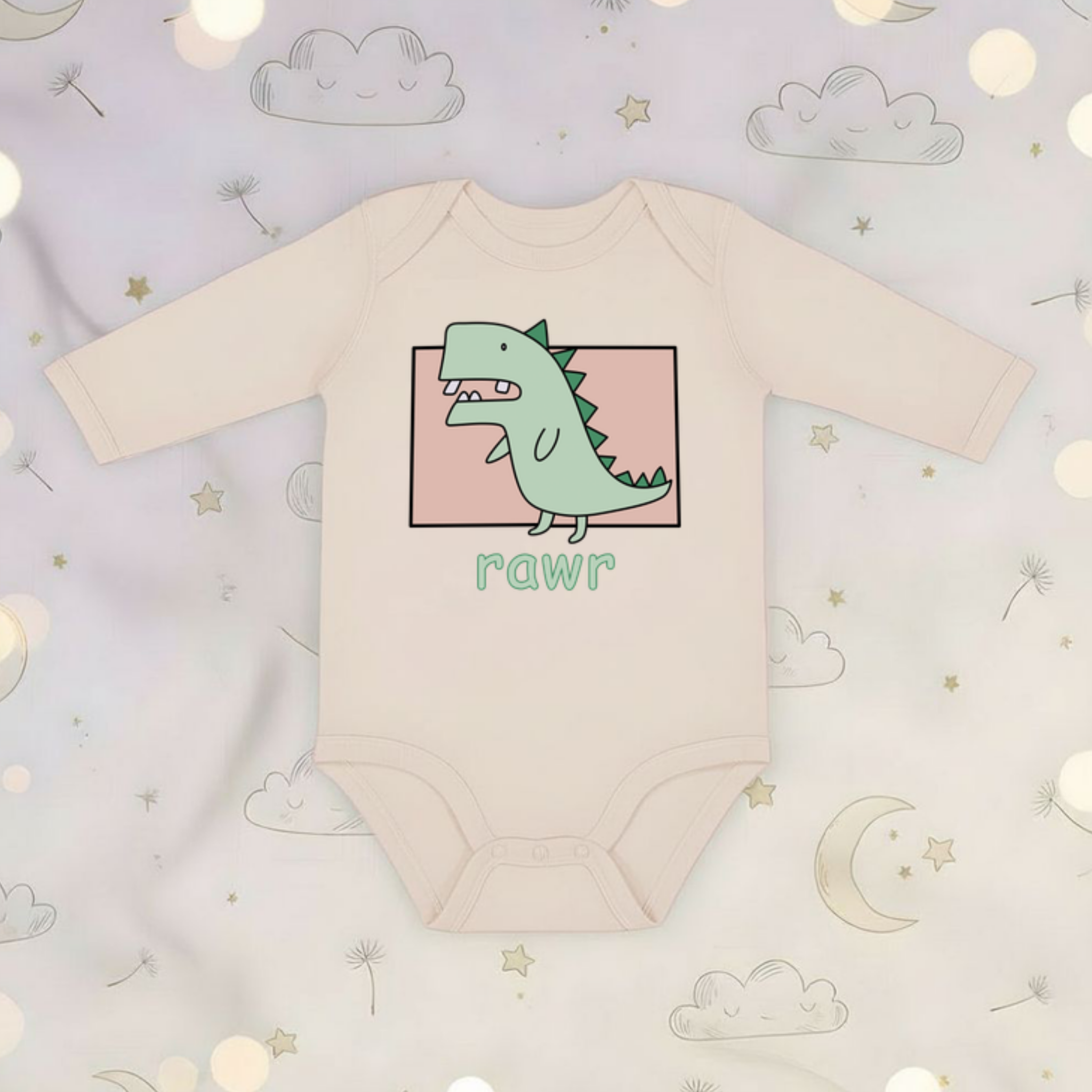 rawr Crooked Toothed T-rex Long Sleeve Onesie