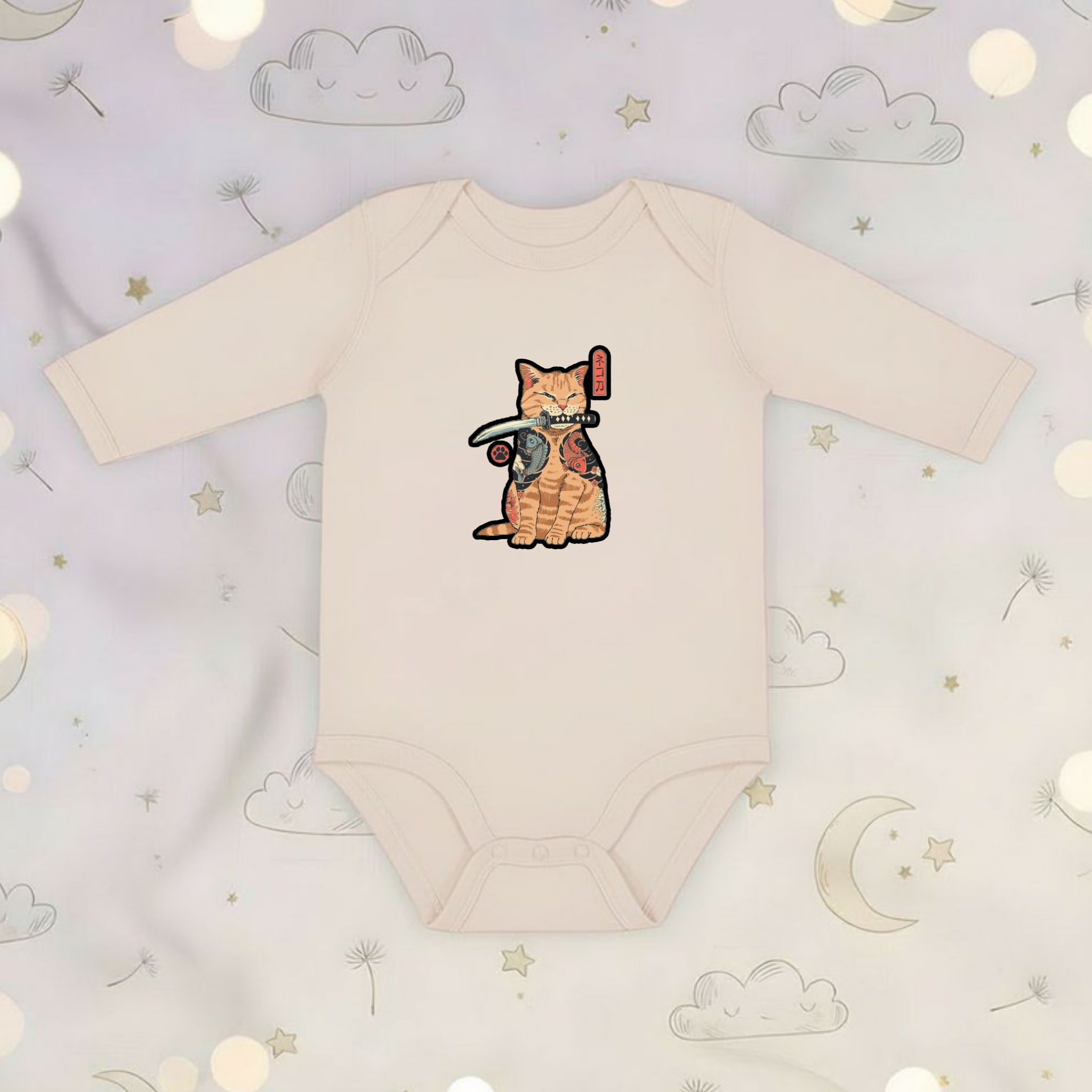 Japanese Samurai Cat Long Sleeve Onesie