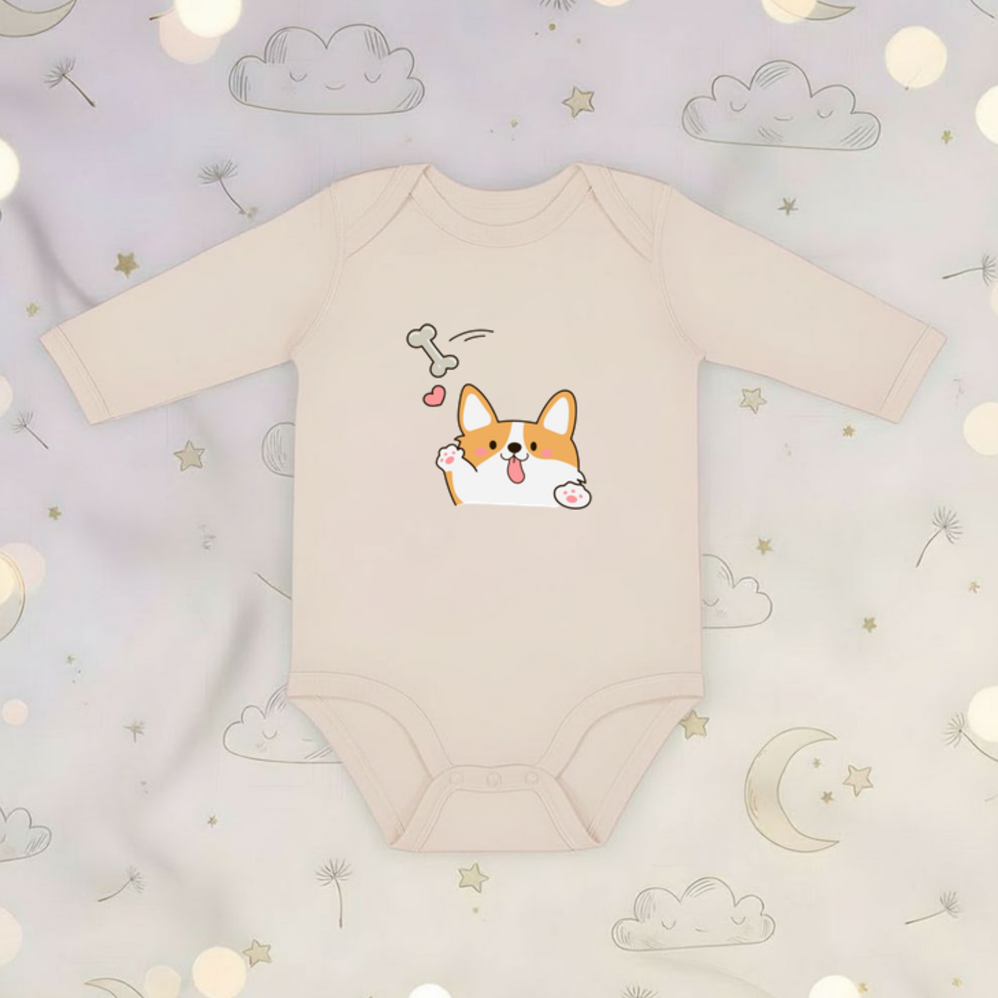Dog Fetching Bone Long Sleeve Onesie