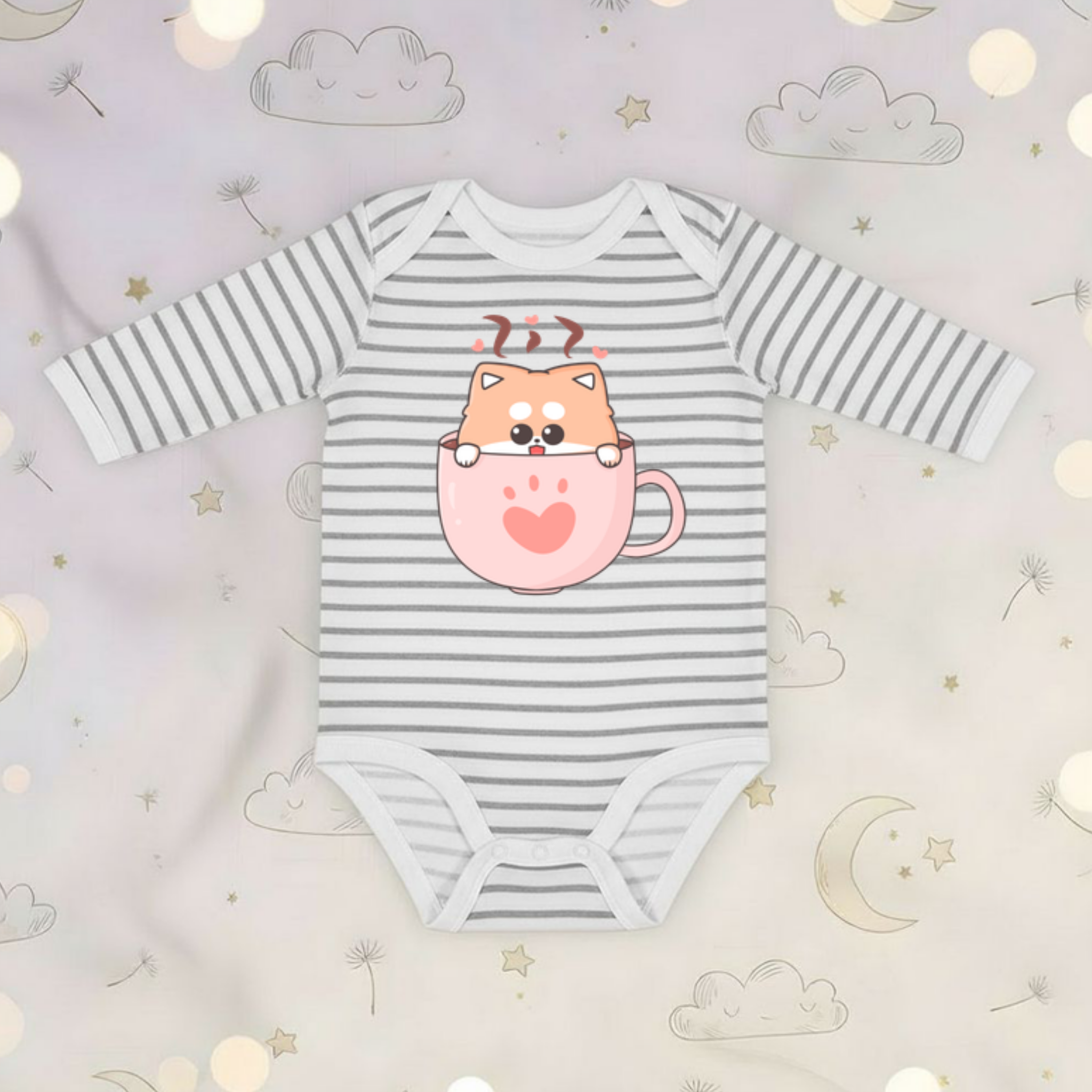 Puppy in a Teacup Long Sleeve Onesie