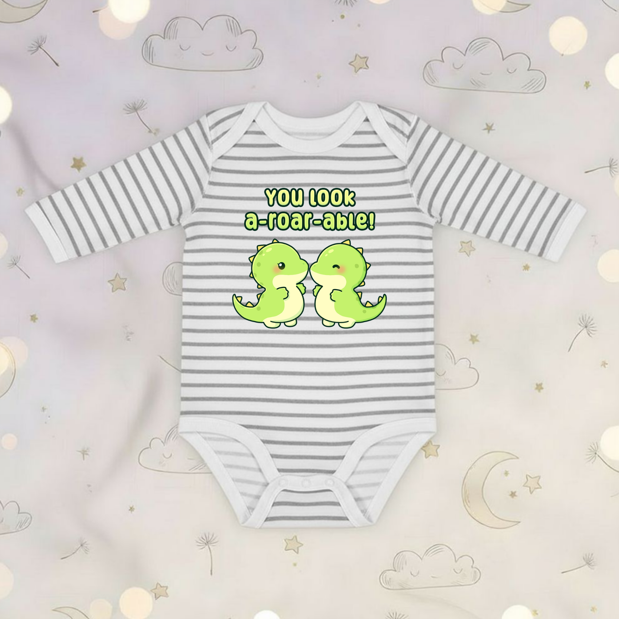 You Look A-Roar-Able! Dinosaur Couple Long Sleeve Onesie