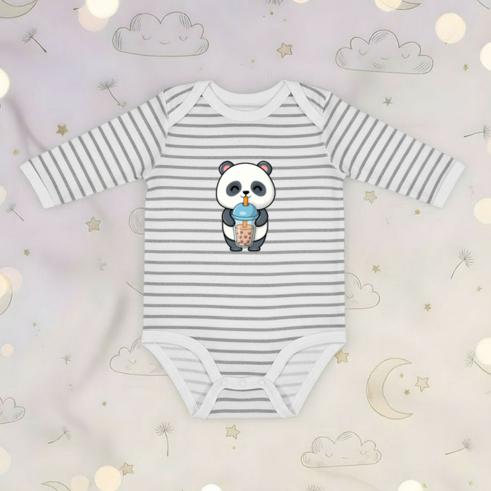 Panda Drinking Boba Long Sleeve Onesie