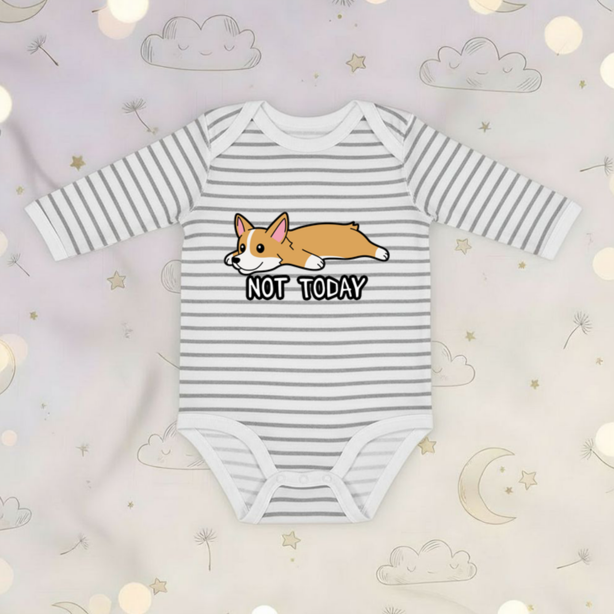 Not Today Resting Corgi Long Sleeve Onesie