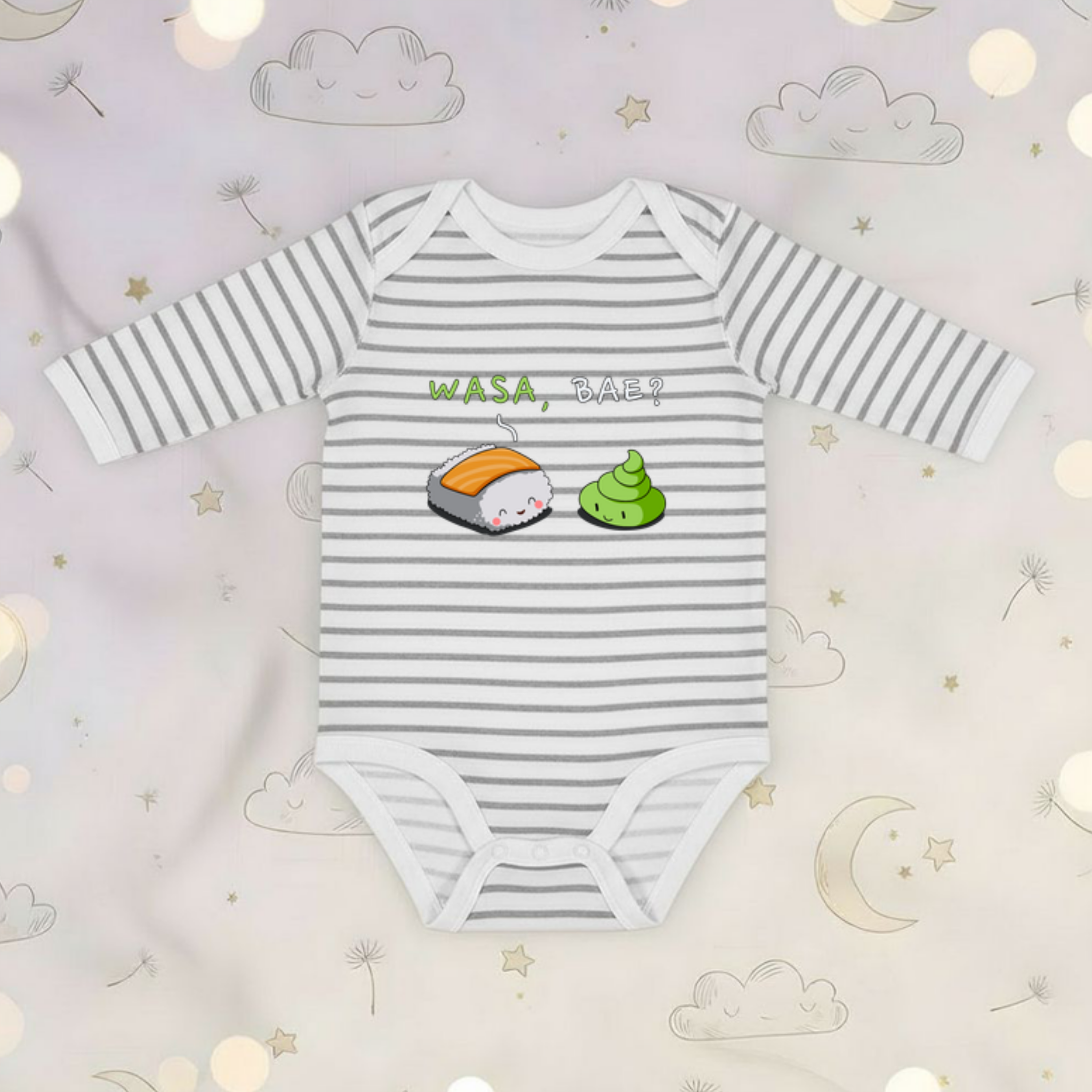 Wasa, Bae? Sushi and Wasabi Couple Long Sleeve Onesie
