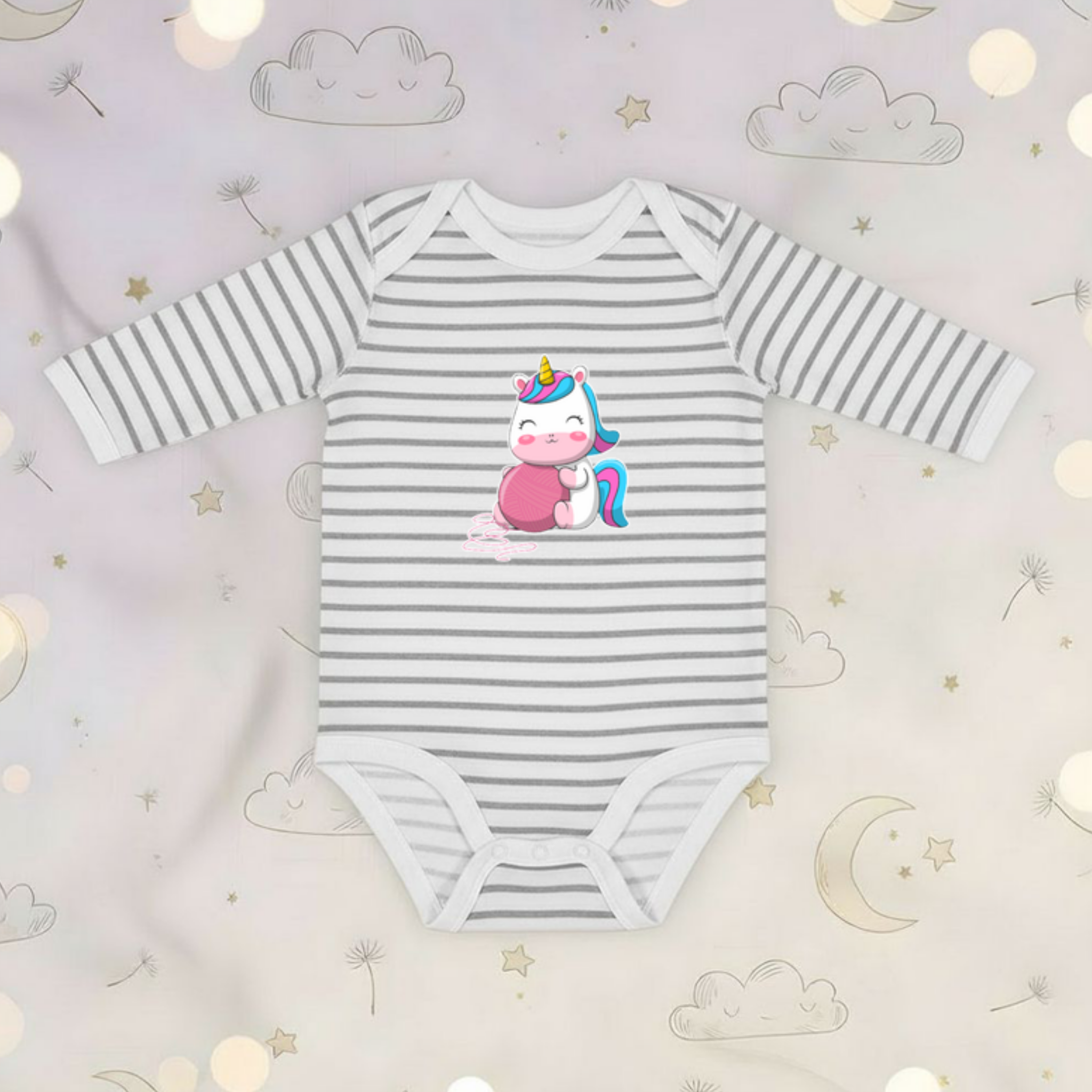 Rainbow Baby Unicorn with Yarn Long Sleeve Onesie