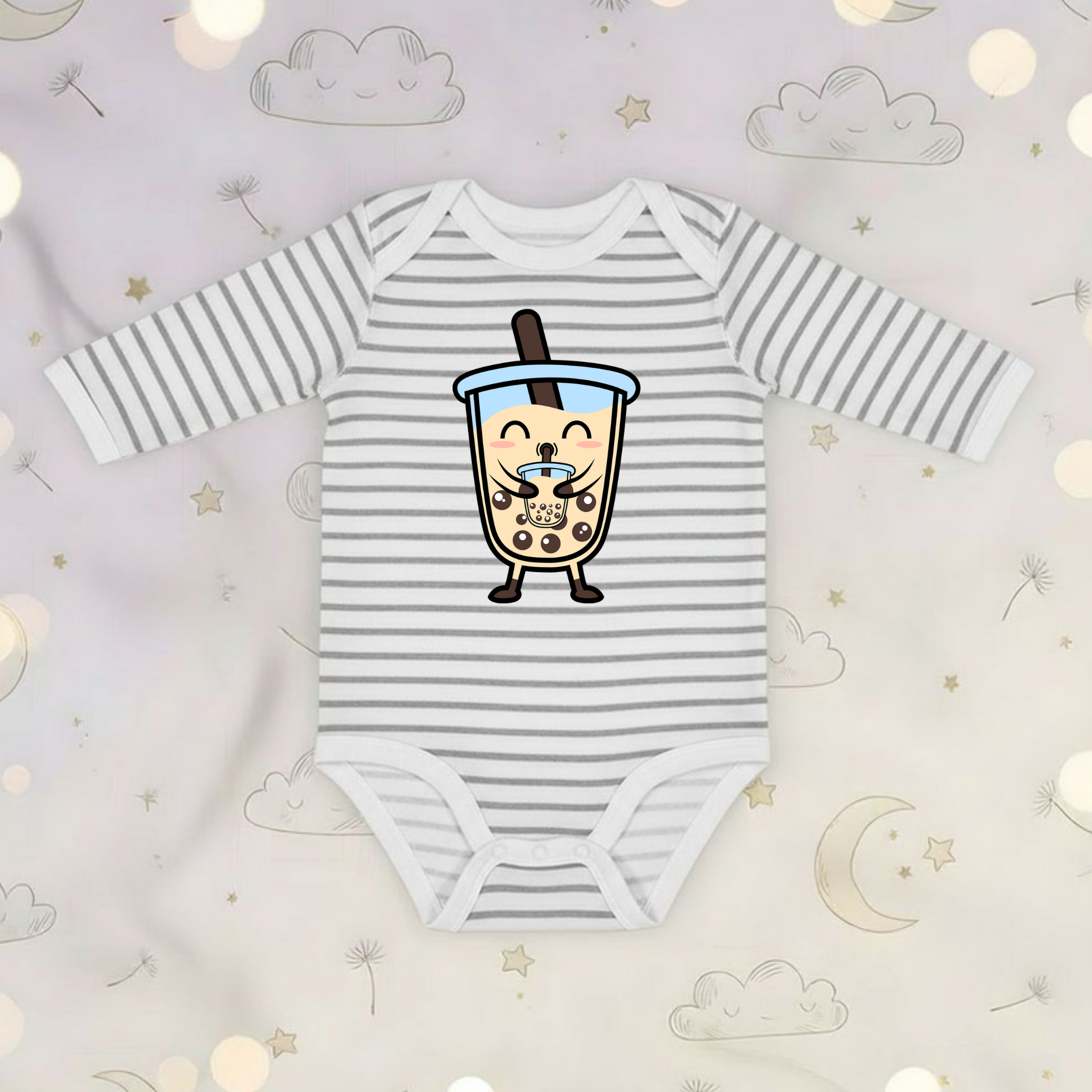 Boba Character Drinking Boba Tea Long Sleeve Onesie