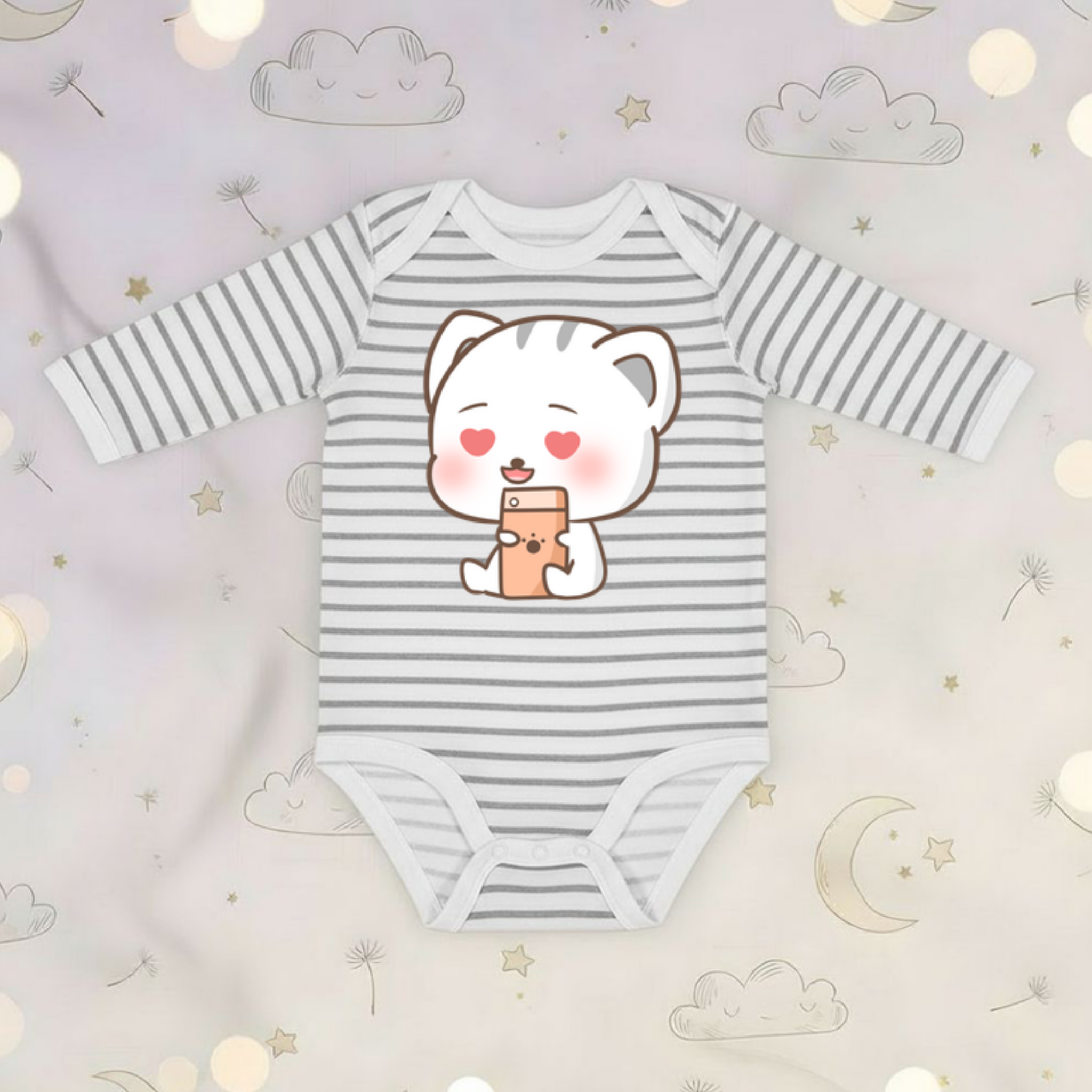Texting in Love Kitten Long Sleeve Onesie