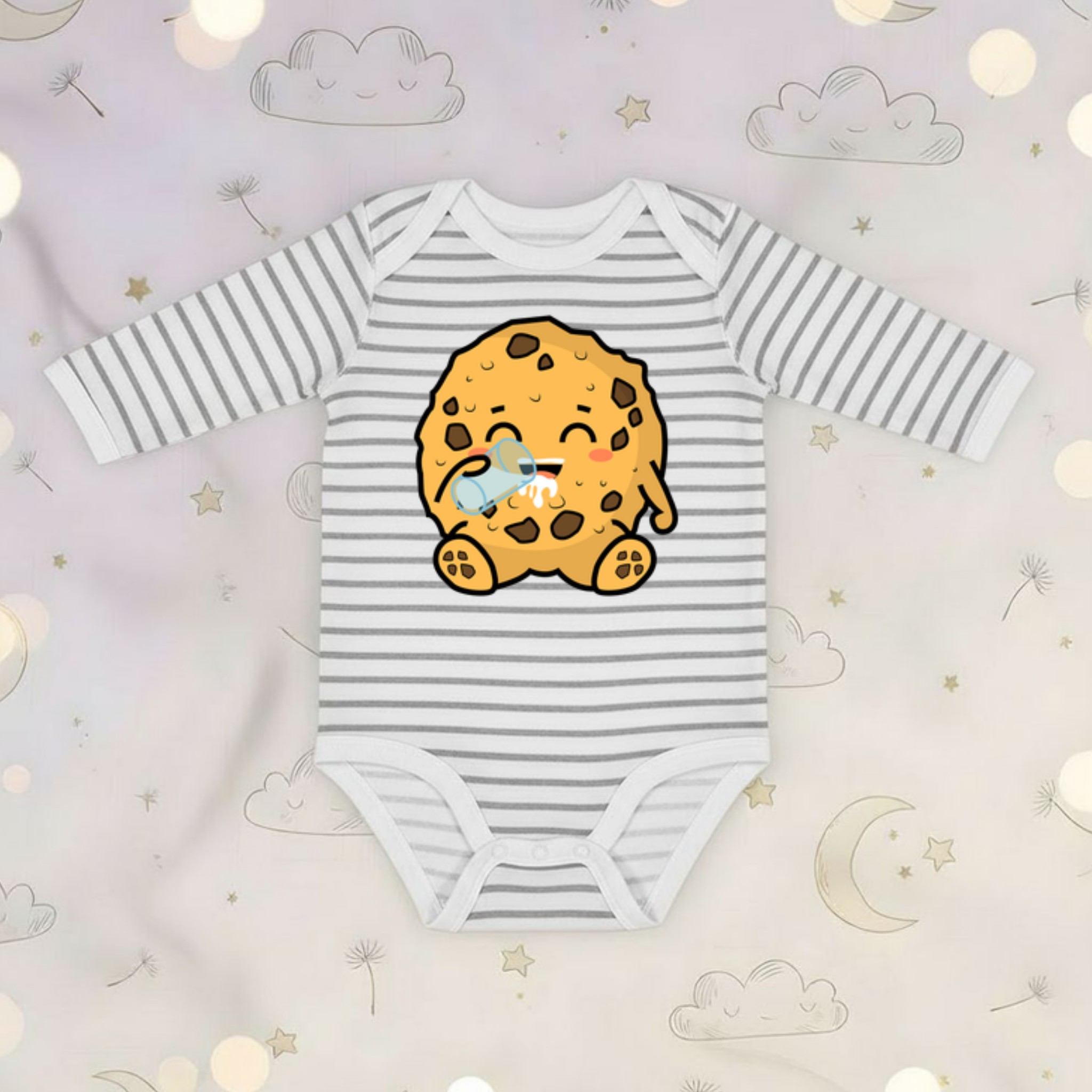Cookie Drinking Milk Long Sleeve Onesie
