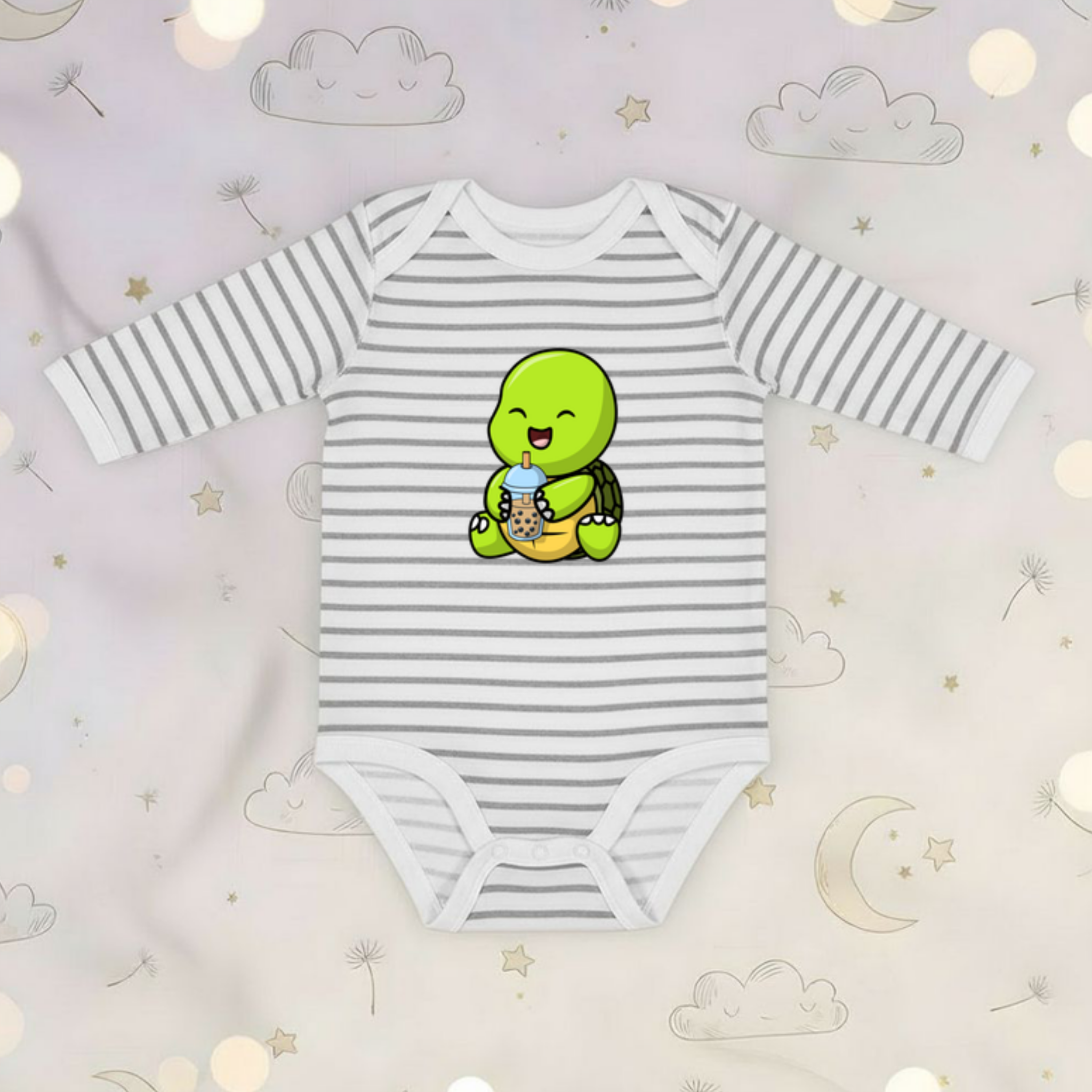 Baby Turtle with Boba Long Sleeve Onesie