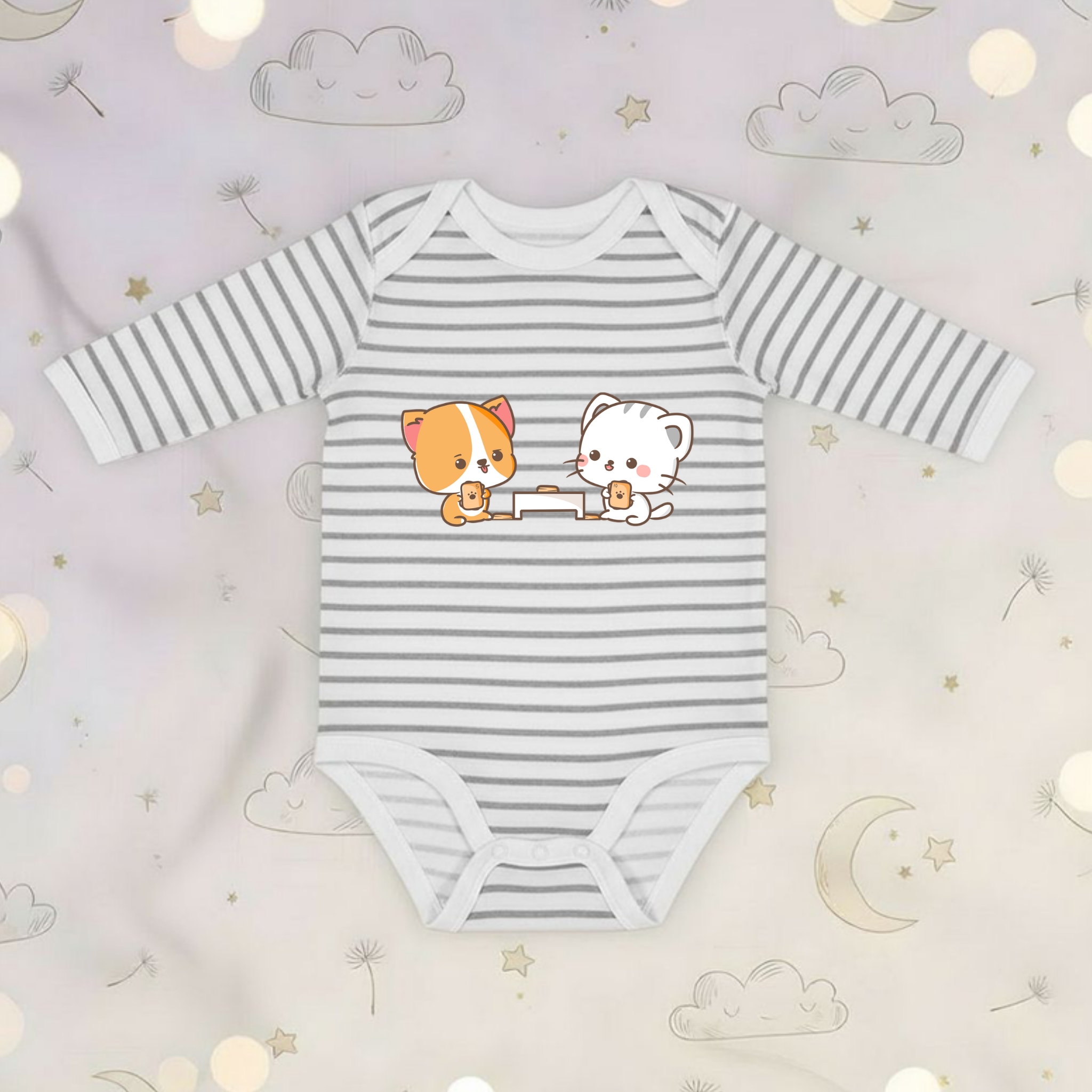 Cat and Dog Playing Cards Long Sleeve Onesie