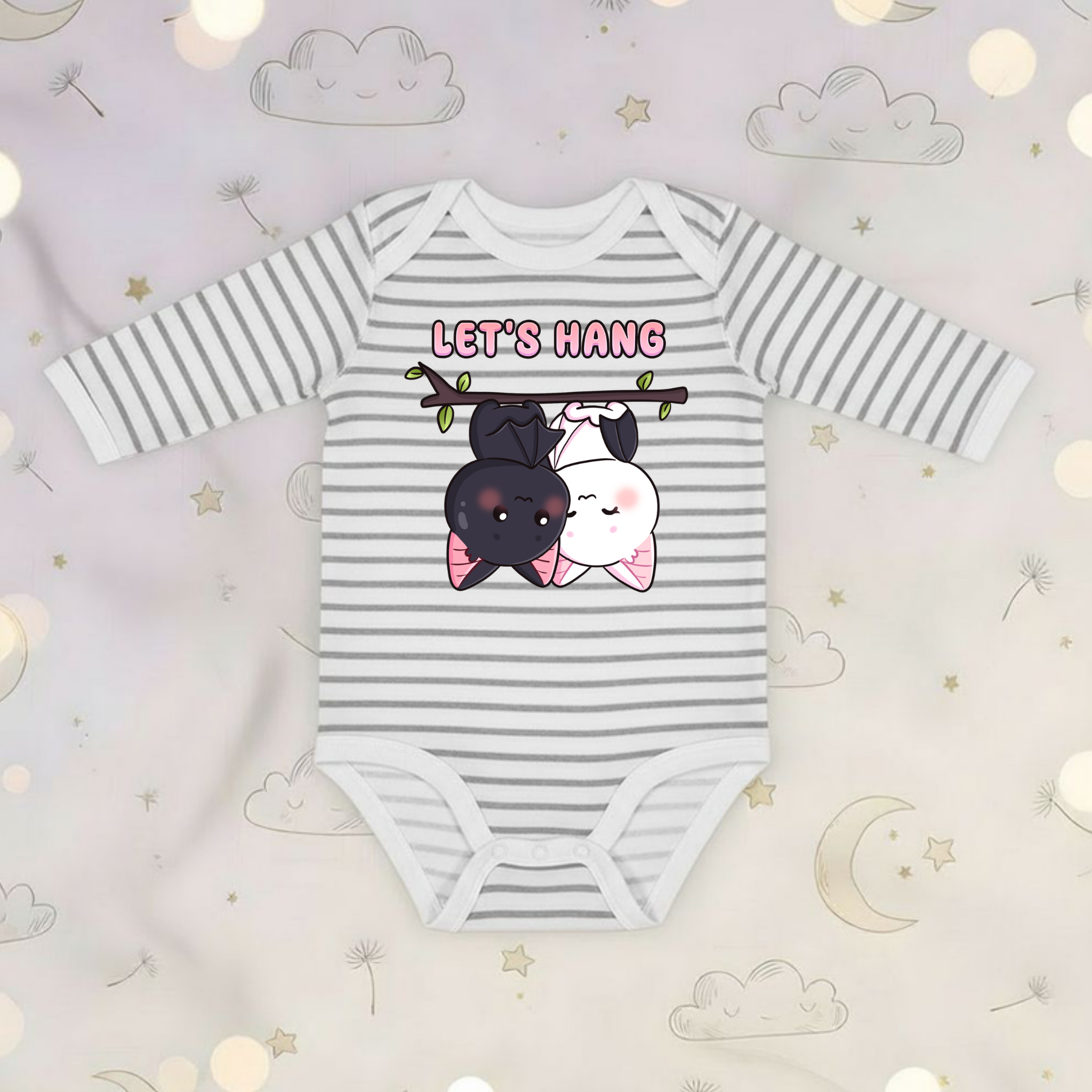 Let's Hang Bat Couple Long Sleeve Onesie