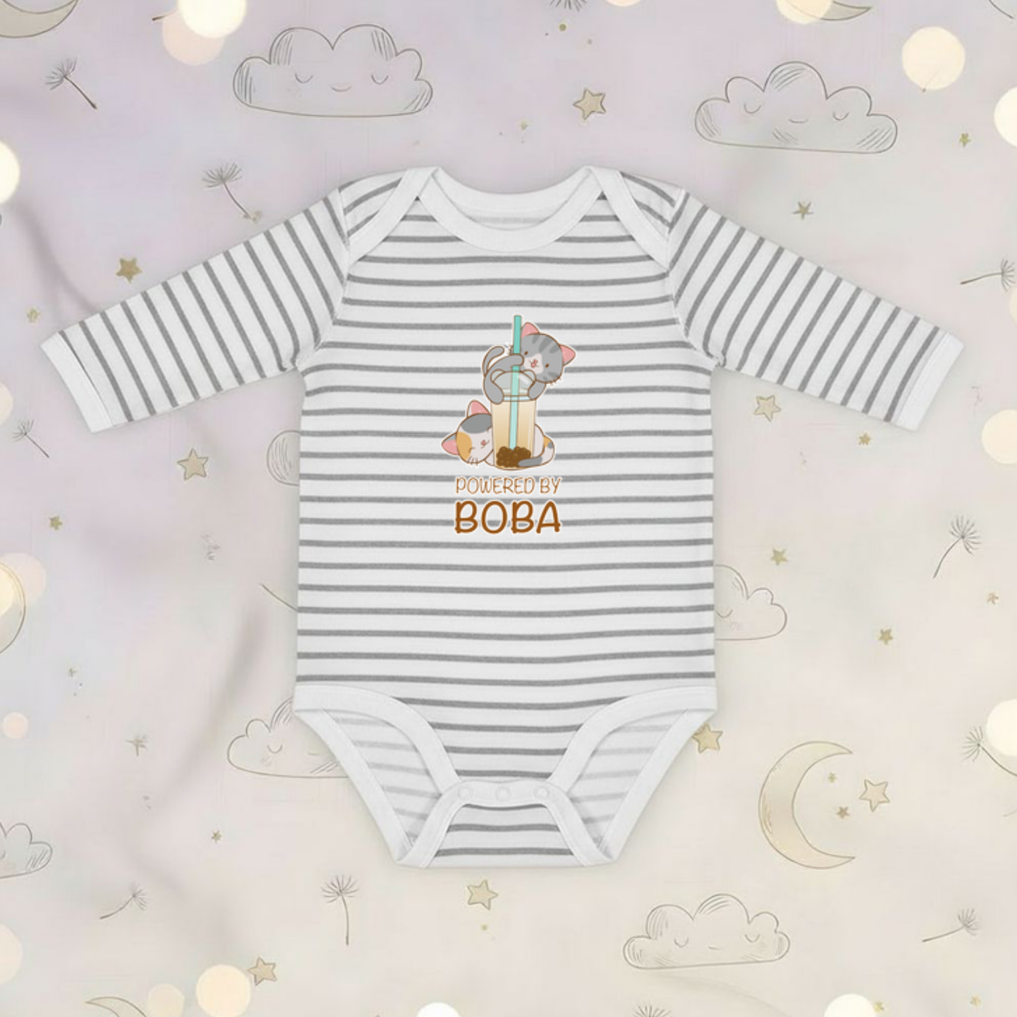 Powered by Boba Kittens Long Sleeve Onesie