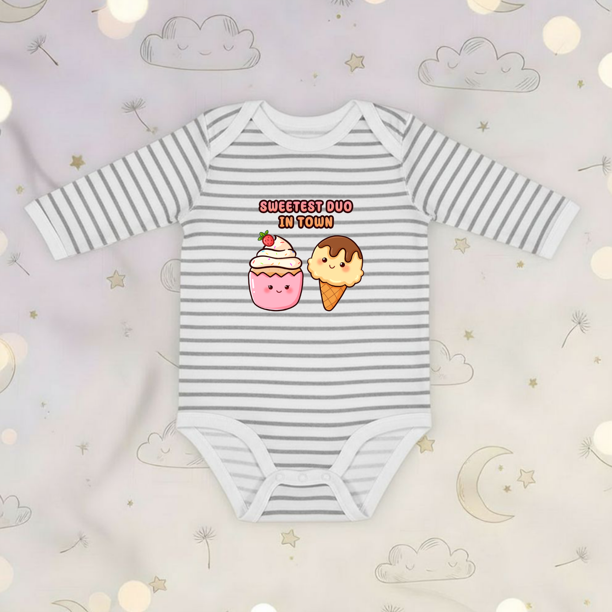 Sweetest Duo in Town Cupcake and Ice Cream Couple Long Sleeve Onesie