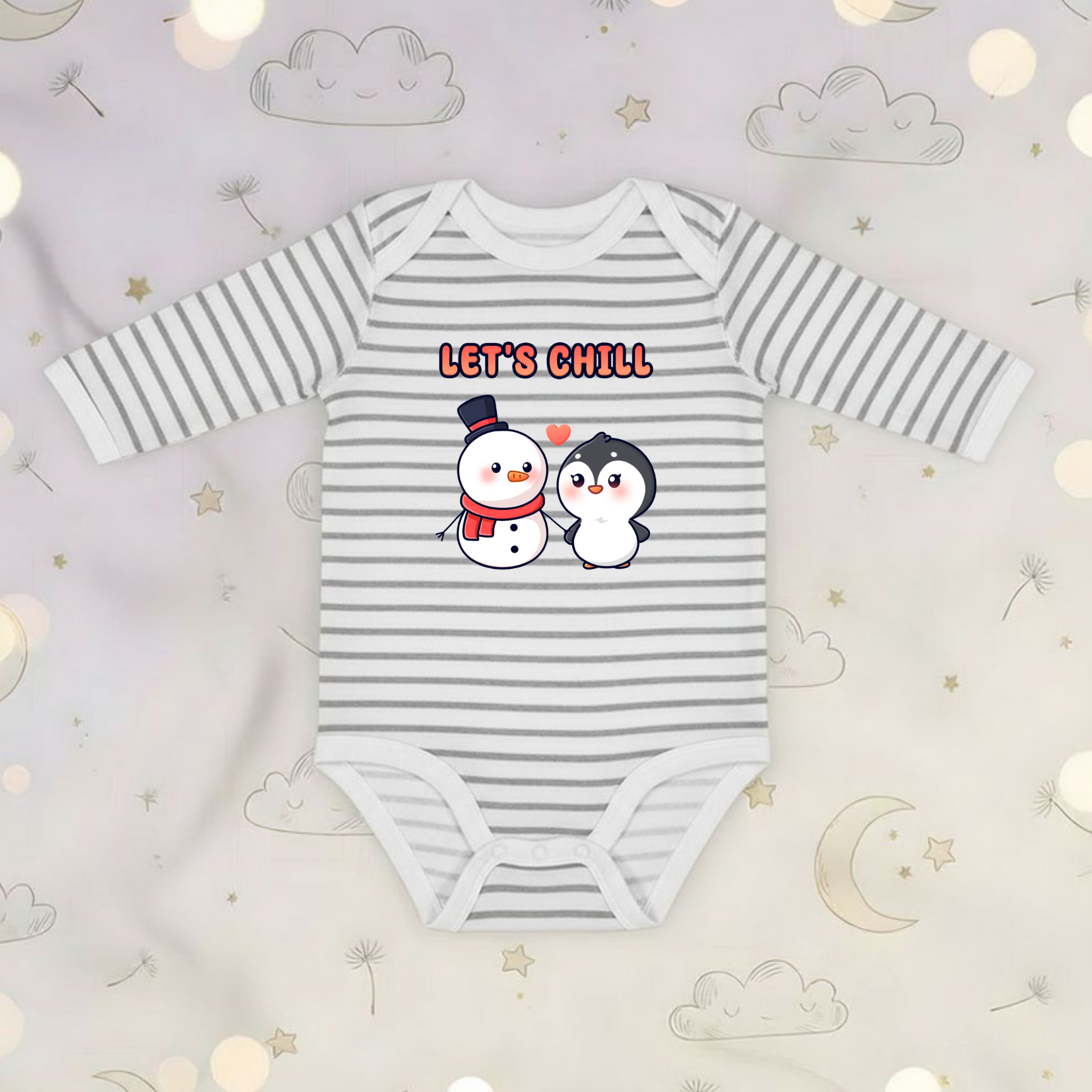 Let's Chill Snowman and Penguin Couple Long Sleeve Onesie