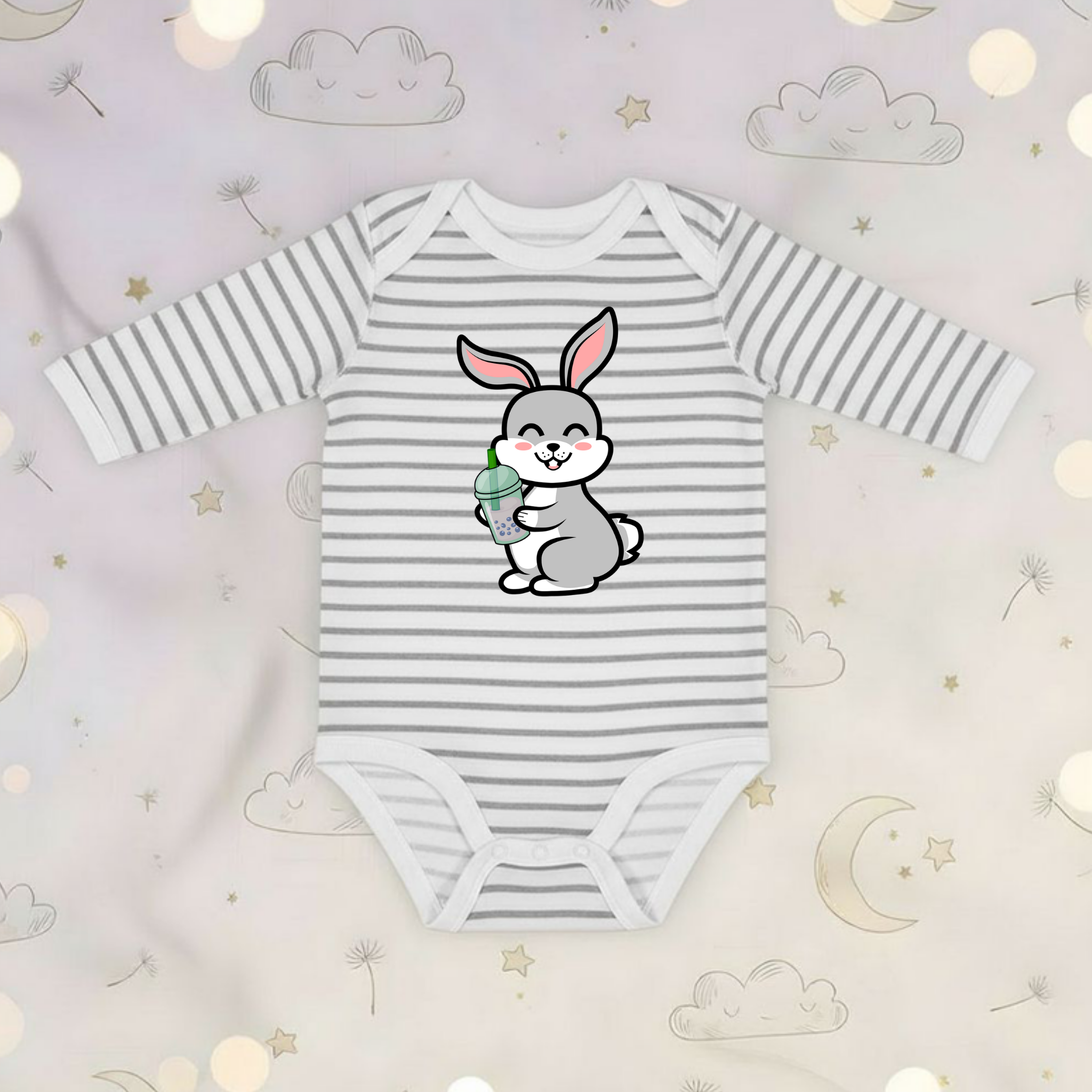 Bunny Rabbit Drinking Boba Long Sleeve Onesie