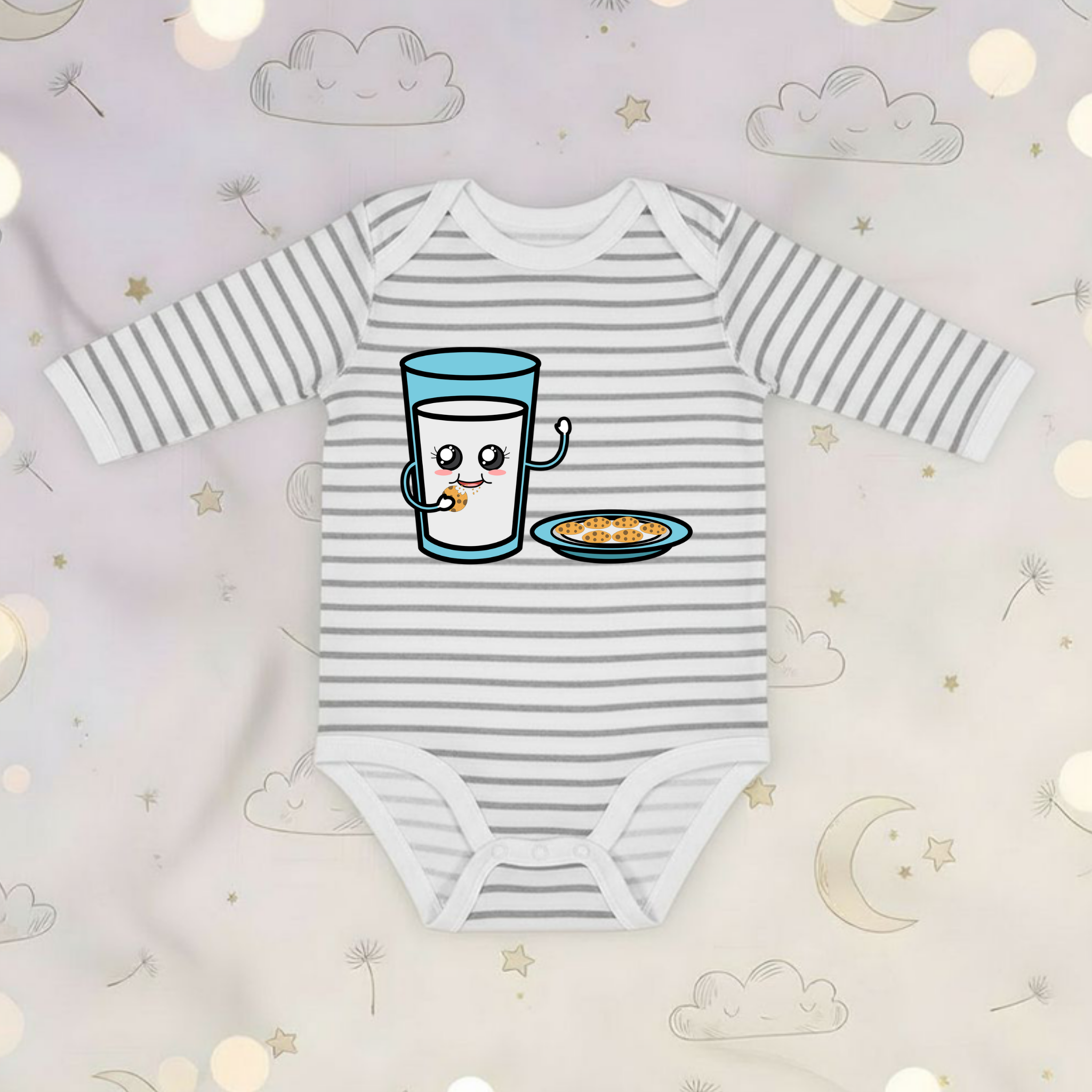Glass of Milk Eating Cookies Long Sleeve Onesie