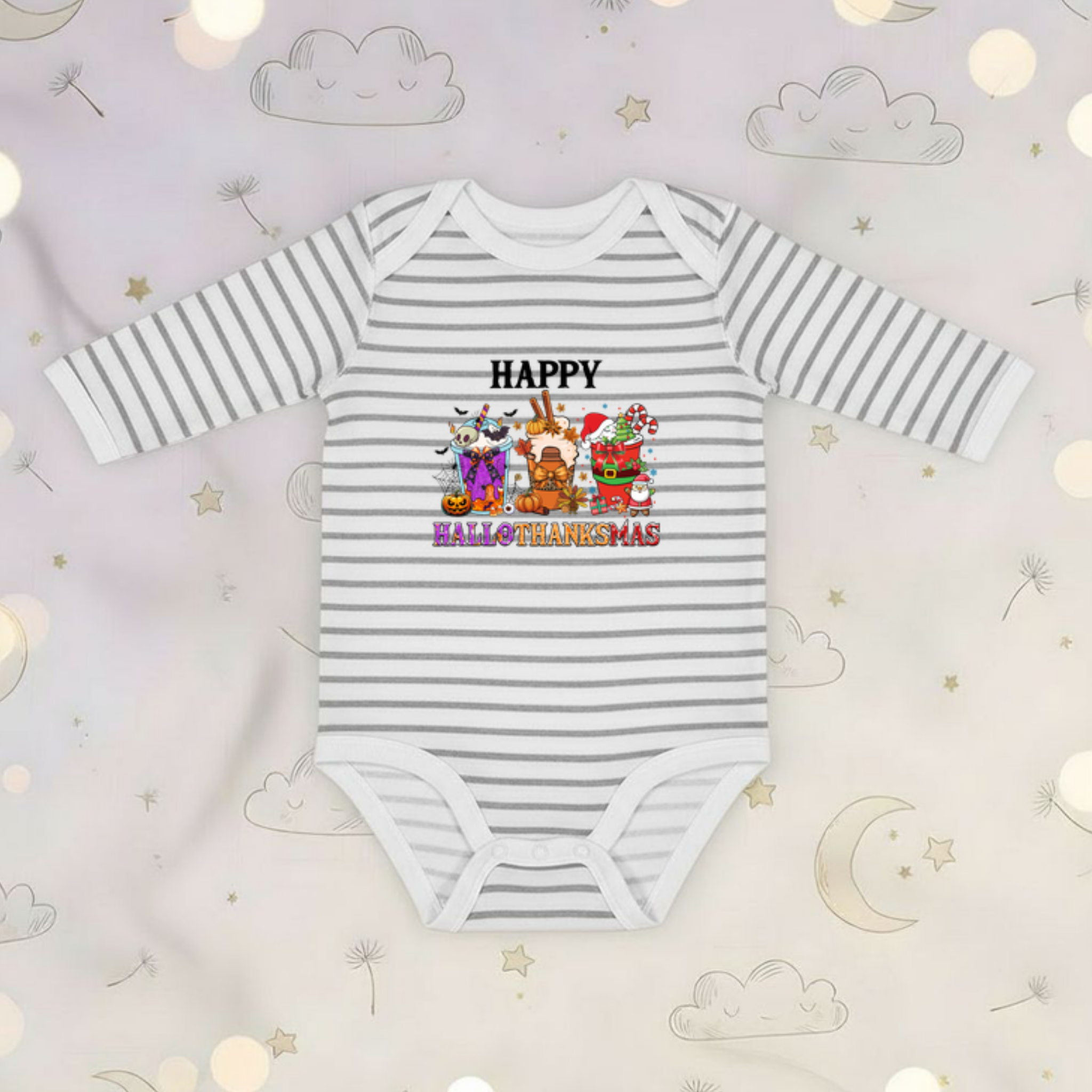 Happy HalloThanksMas Long Sleeve Onesie