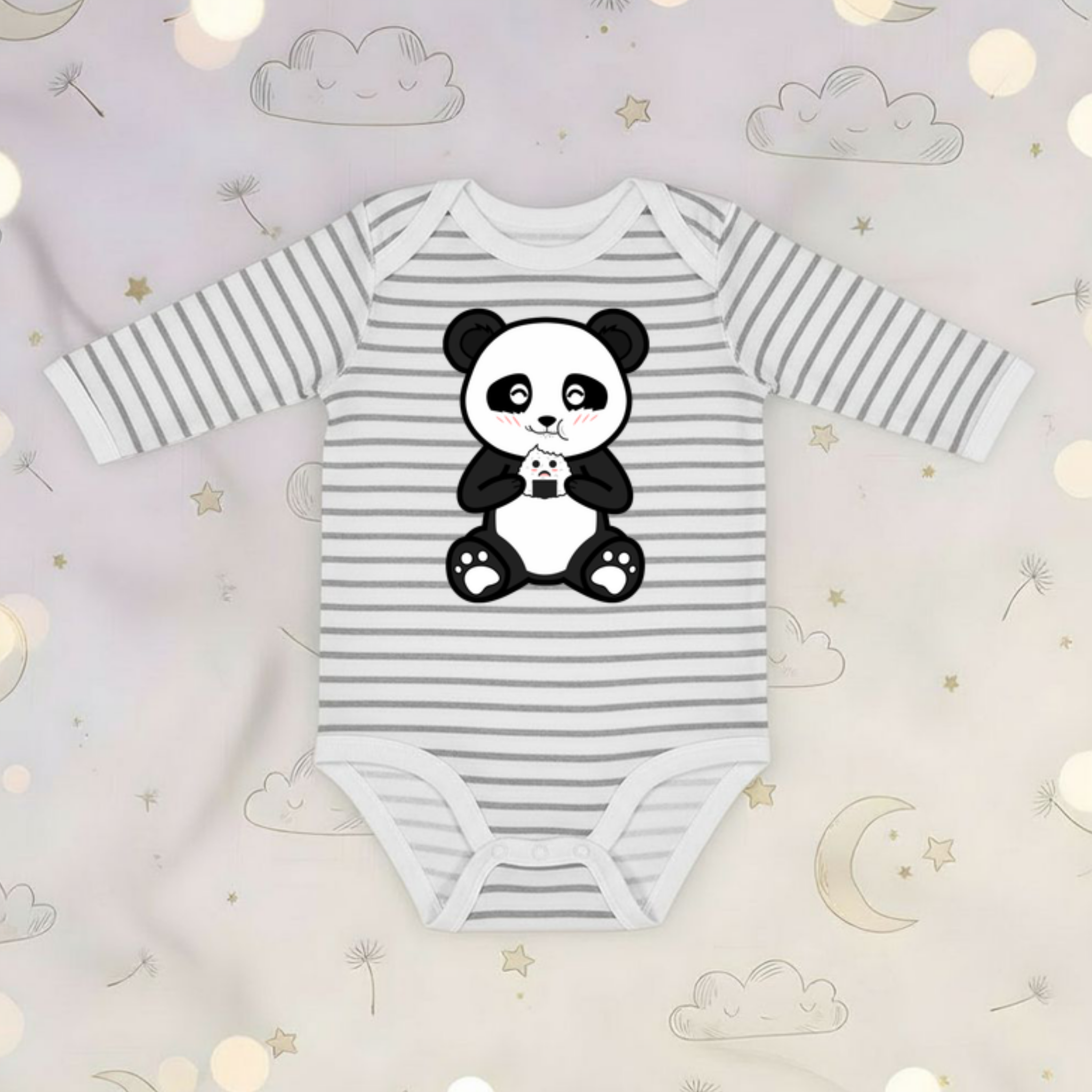 Panda Eating Rice Cake Long Sleeve Onesie