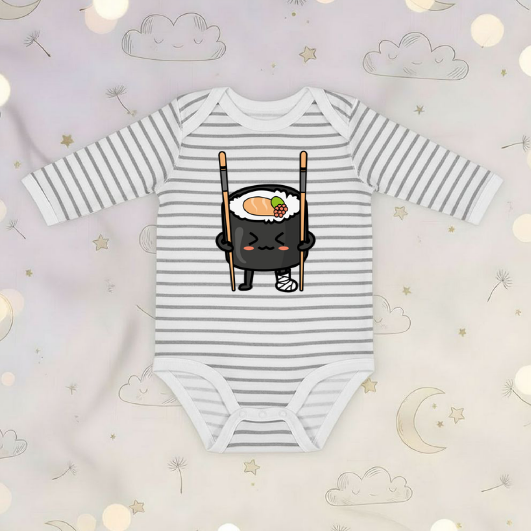 Sushi on Chopstick Crutches Long Sleeve Onesie