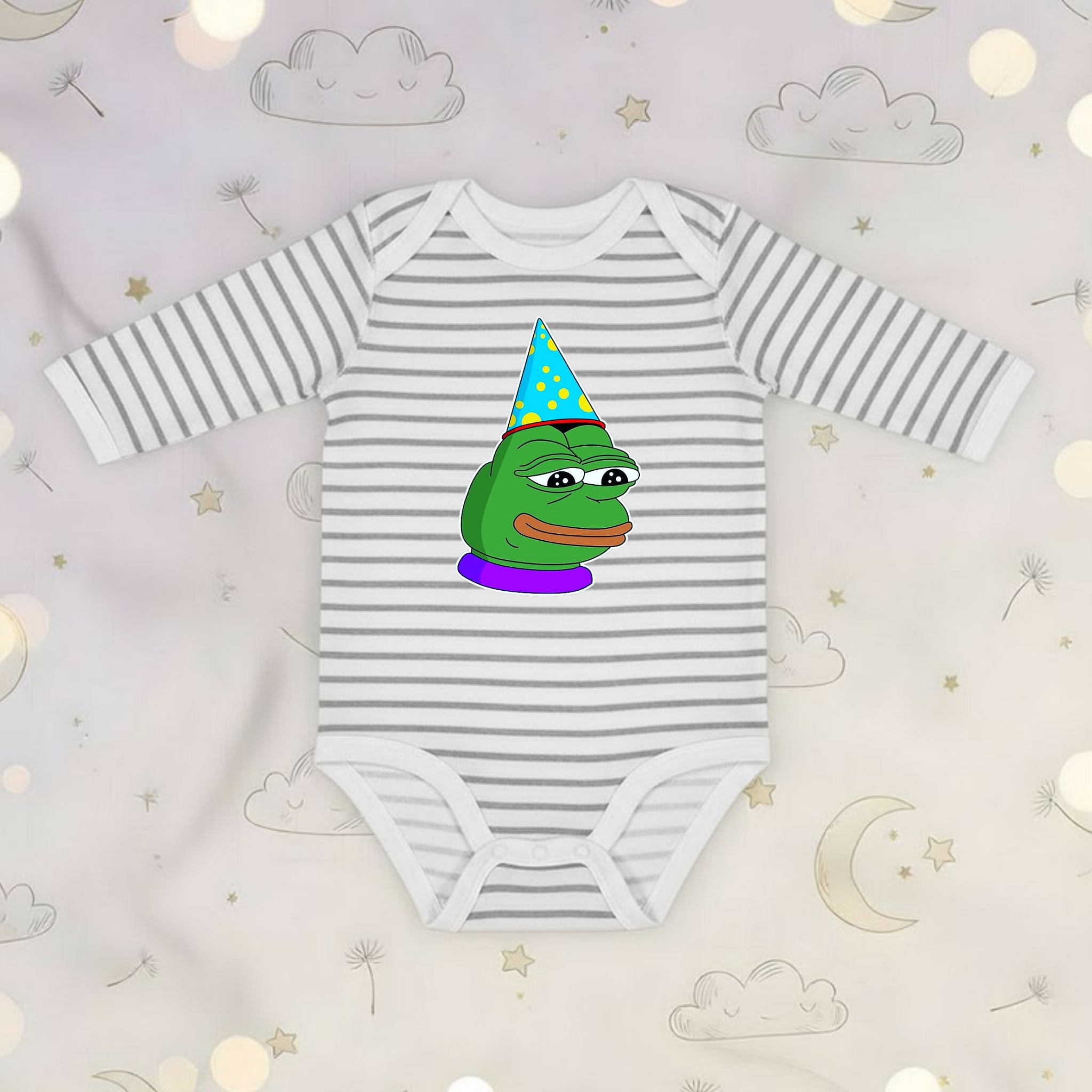 Birthday Hat Pepe the Frog Long Sleeve Onesie