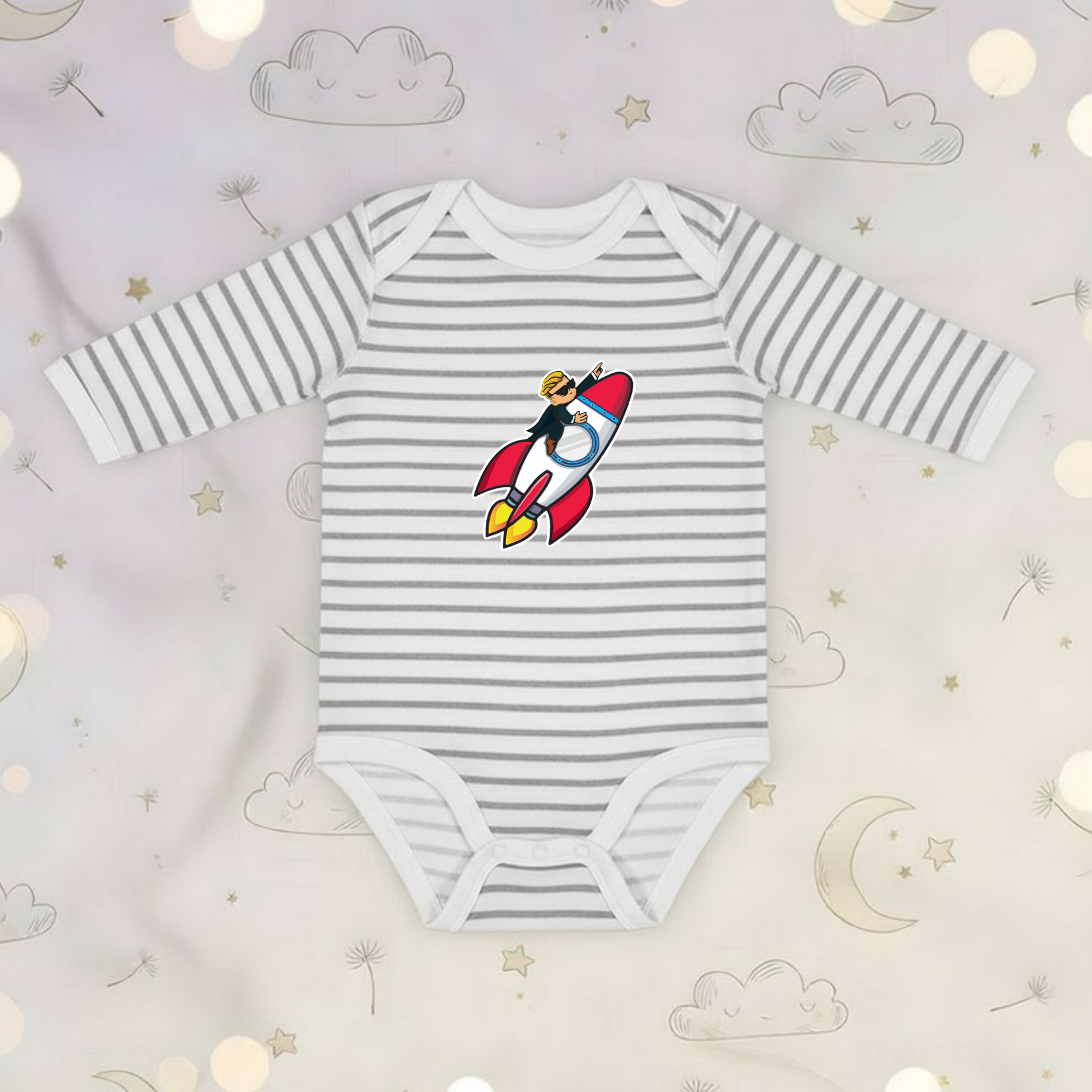 Wallstreet Bets To the Moon Rocket Boy.png Long Sleeve Onesie