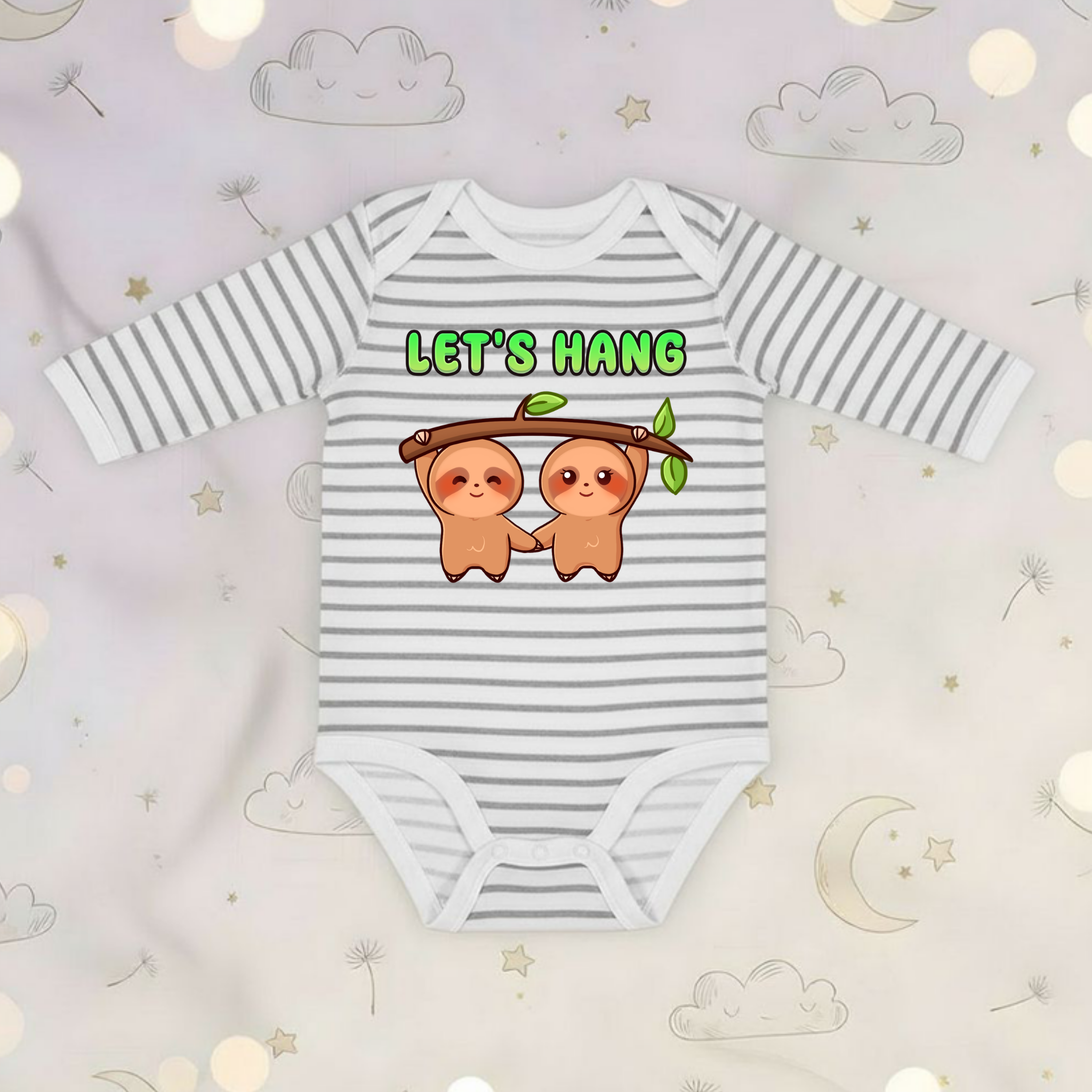 Let's Hang Sloth Couple Long Sleeve Onesie